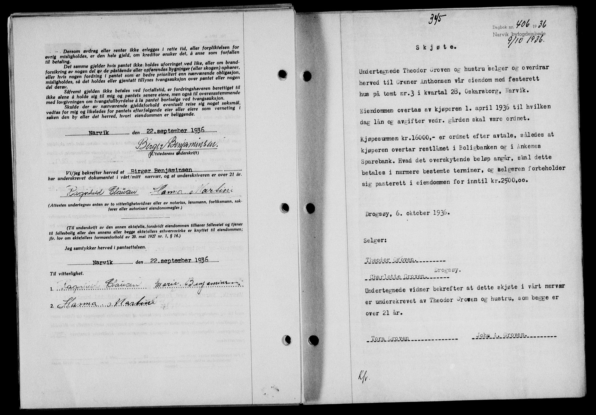 Narvik sorenskriveri, AV/SAT-A-0002/1/2/2C/2Ca/L0011: Mortgage book no. 14, 1935-1937, Deed date: 09.10.1936