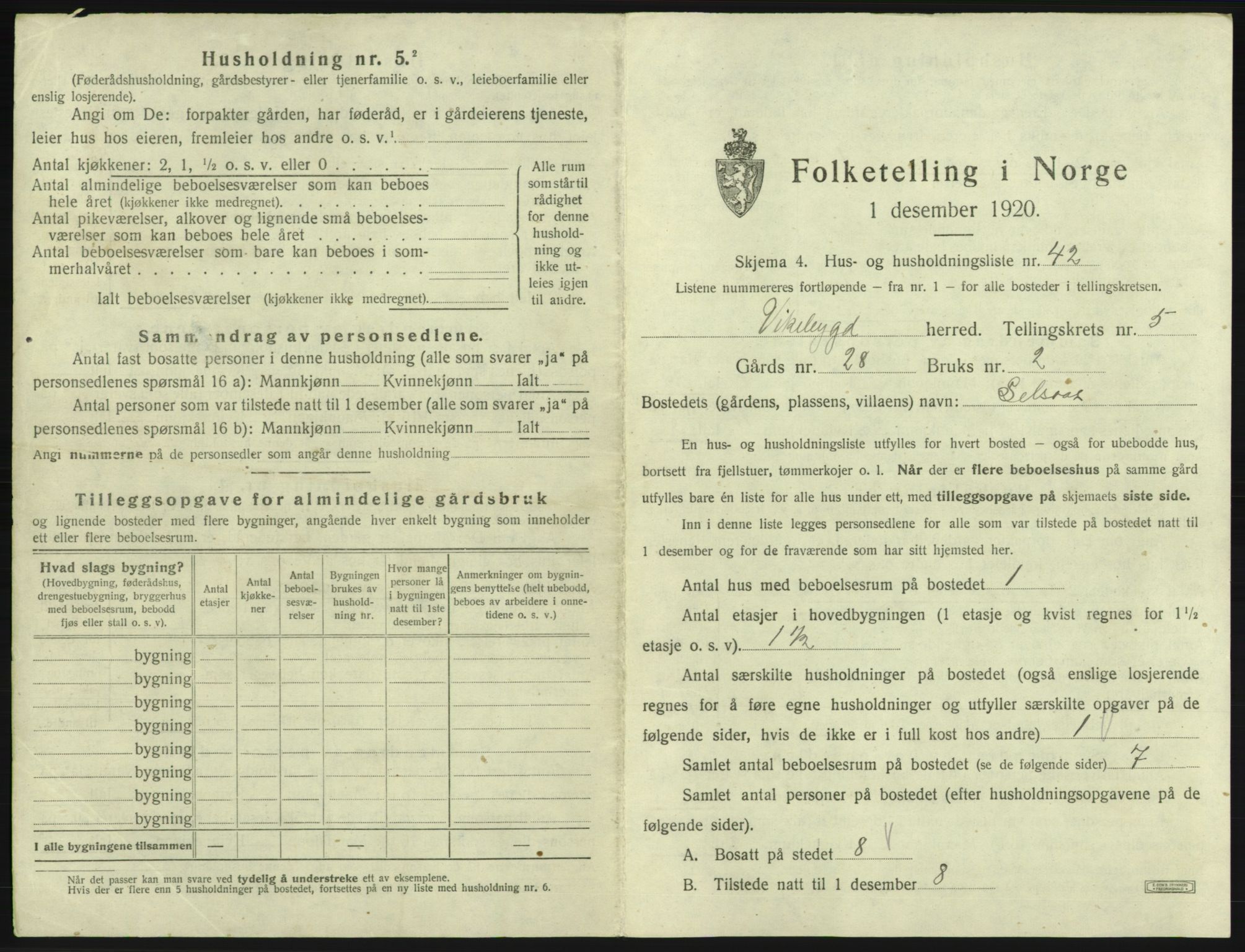 SAB, 1920 census for Vikebygd, 1920, p. 362