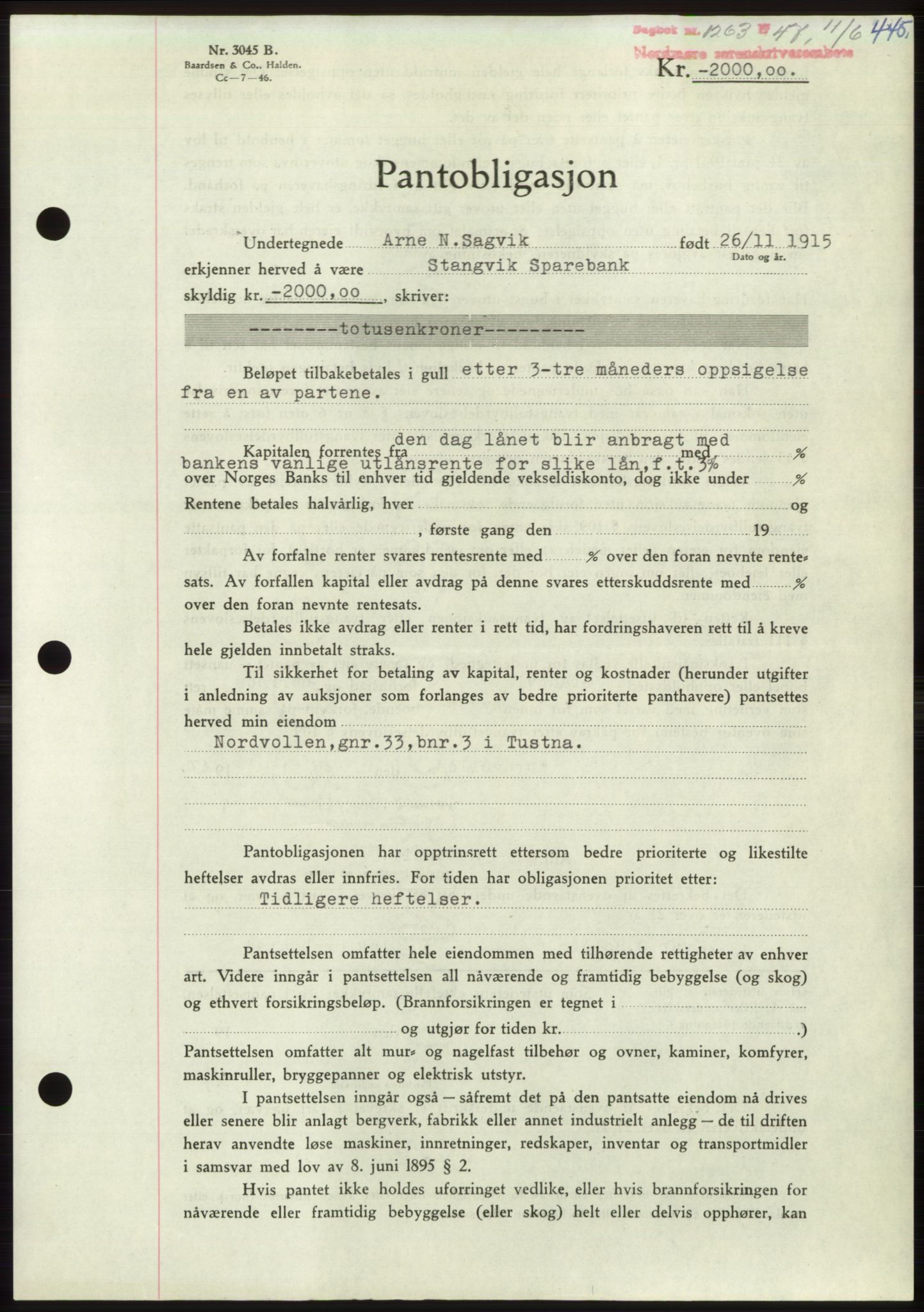 Nordmøre sorenskriveri, AV/SAT-A-4132/1/2/2Ca: Mortgage book no. B96, 1947-1947, Diary no: : 1263/1947