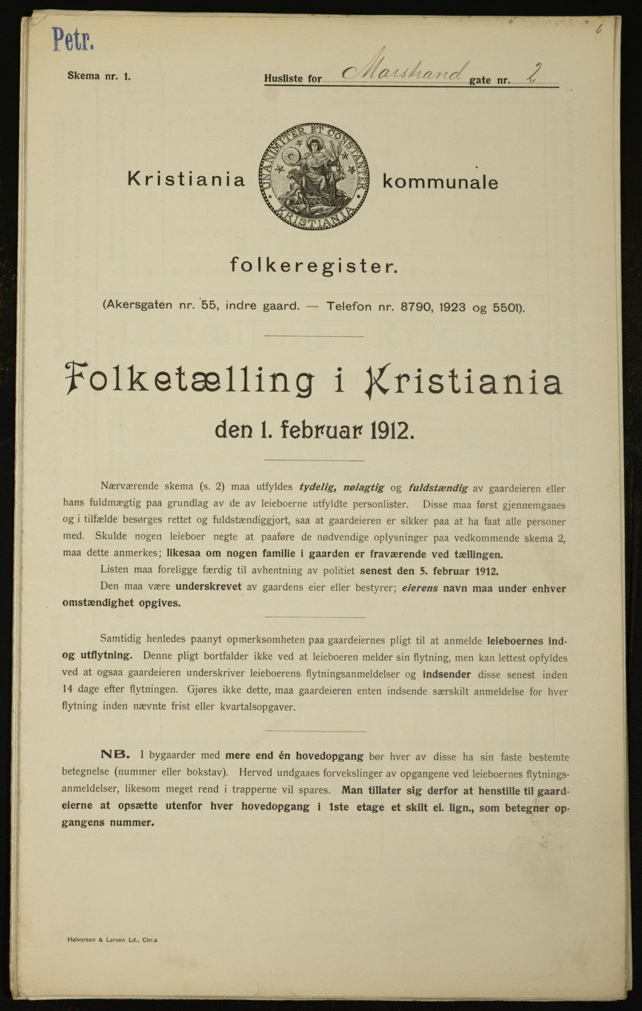OBA, Municipal Census 1912 for Kristiania, 1912, p. 65085