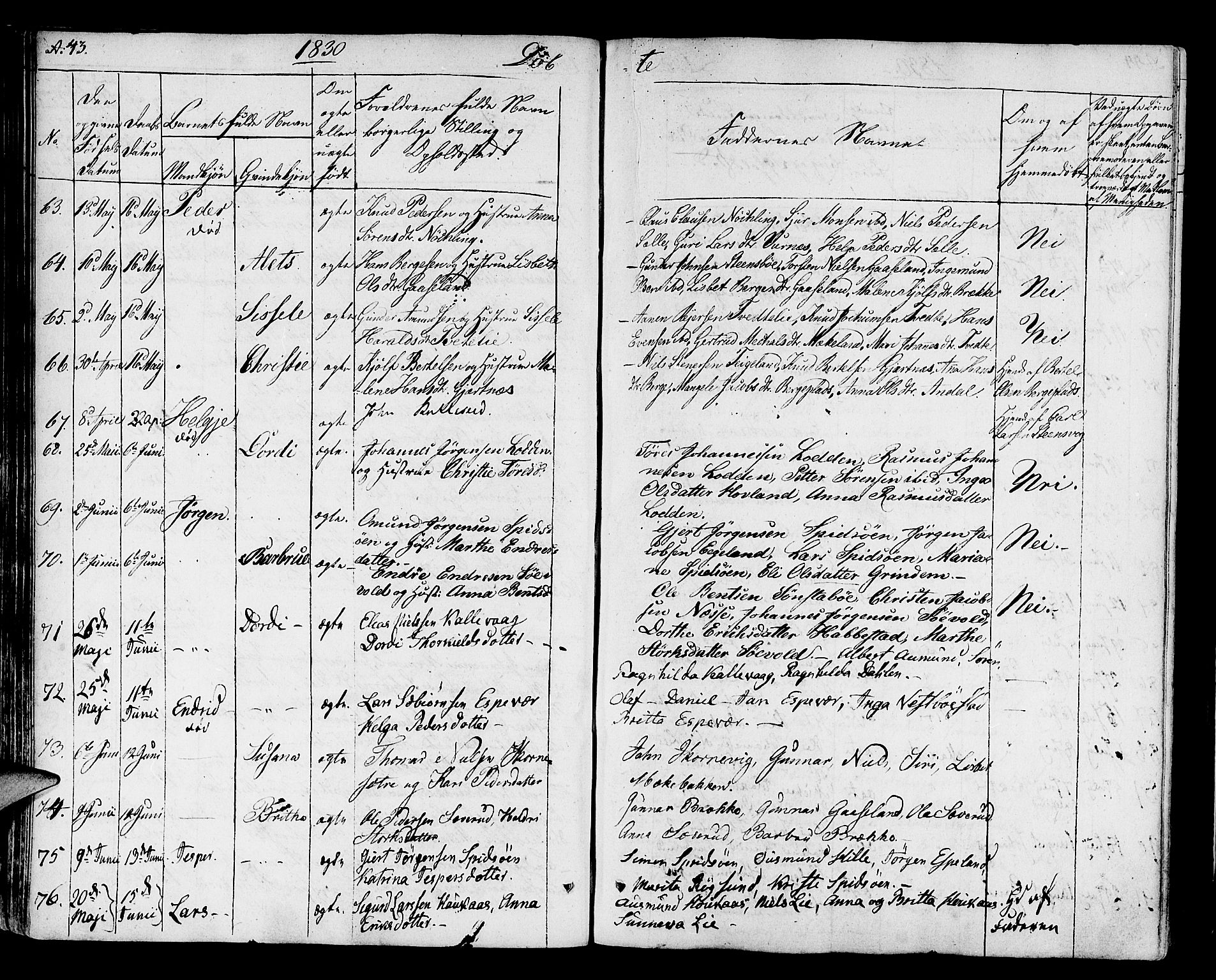 Finnås sokneprestembete, SAB/A-99925/H/Ha/Haa/Haaa/L0005: Parish register (official) no. A 5, 1823-1835, p. 43