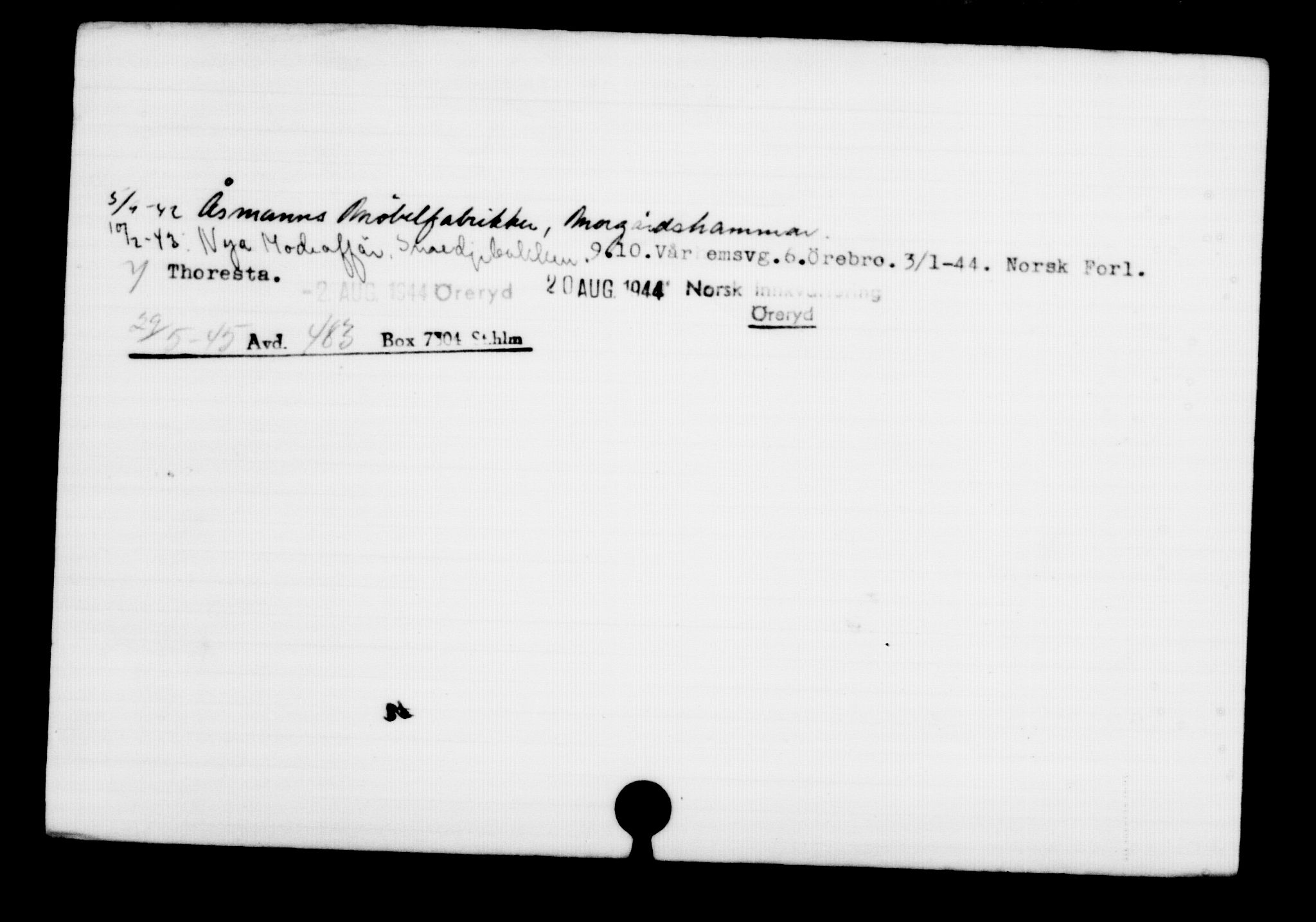 Utenriksstasjonene, Legasjonen i Stockholm, Flyktningkontoret, AV/RA-S-6753/V/Va/L0001: Kjesäterkartoteket, flyktninger med registreringsnr. 1-1000, 1940-1945, p. 698