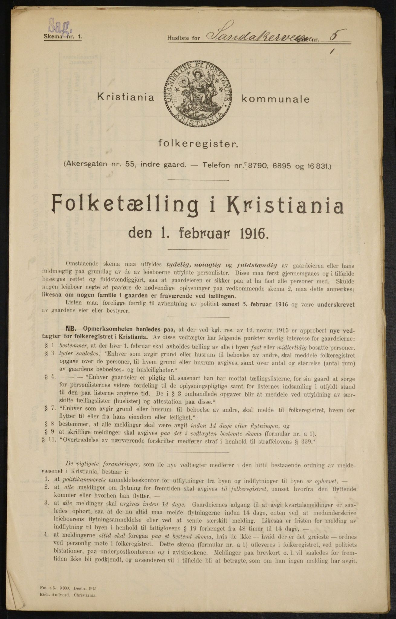 OBA, Municipal Census 1916 for Kristiania, 1916, p. 88885