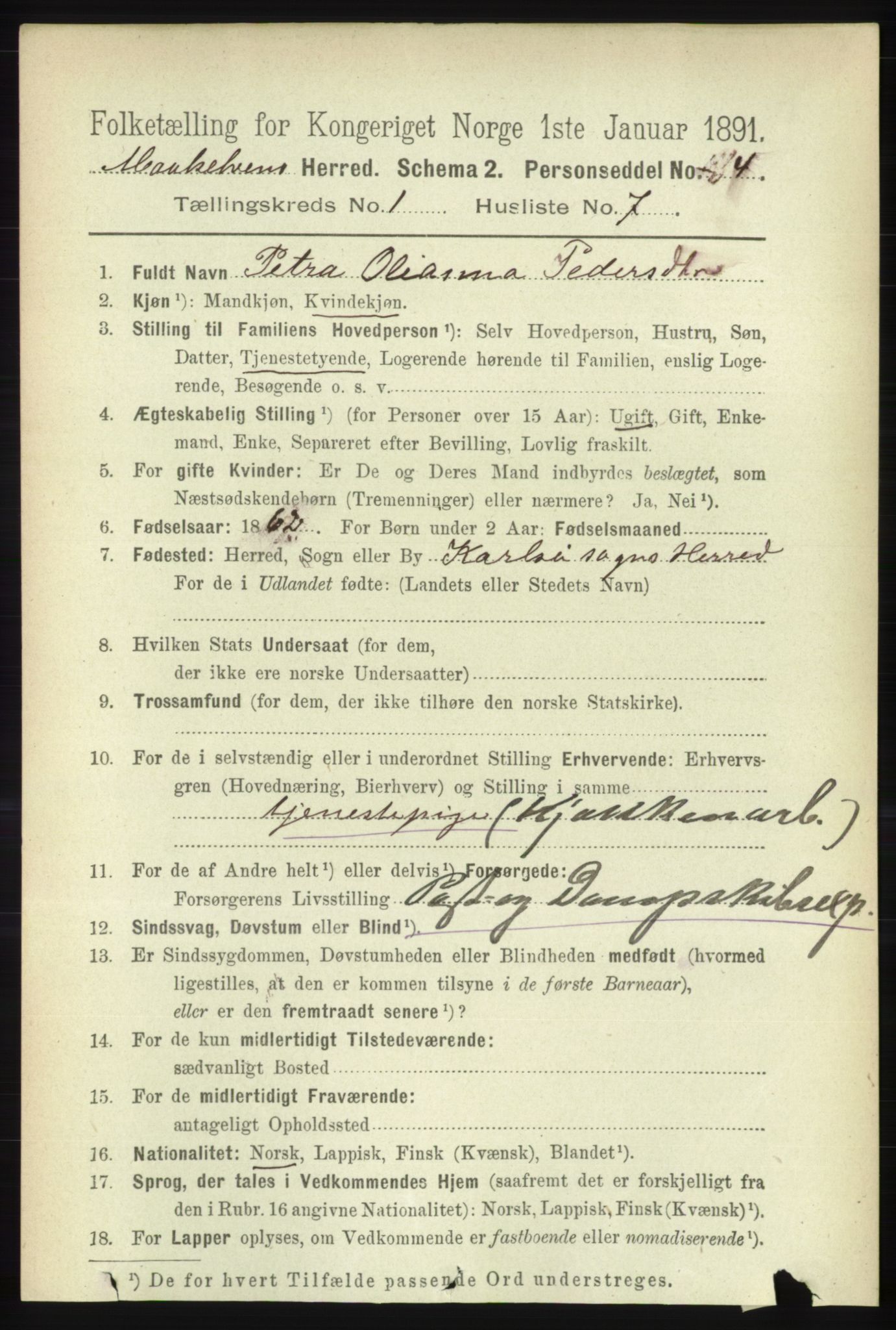 RA, 1891 census for 1924 Målselv, 1891, p. 112