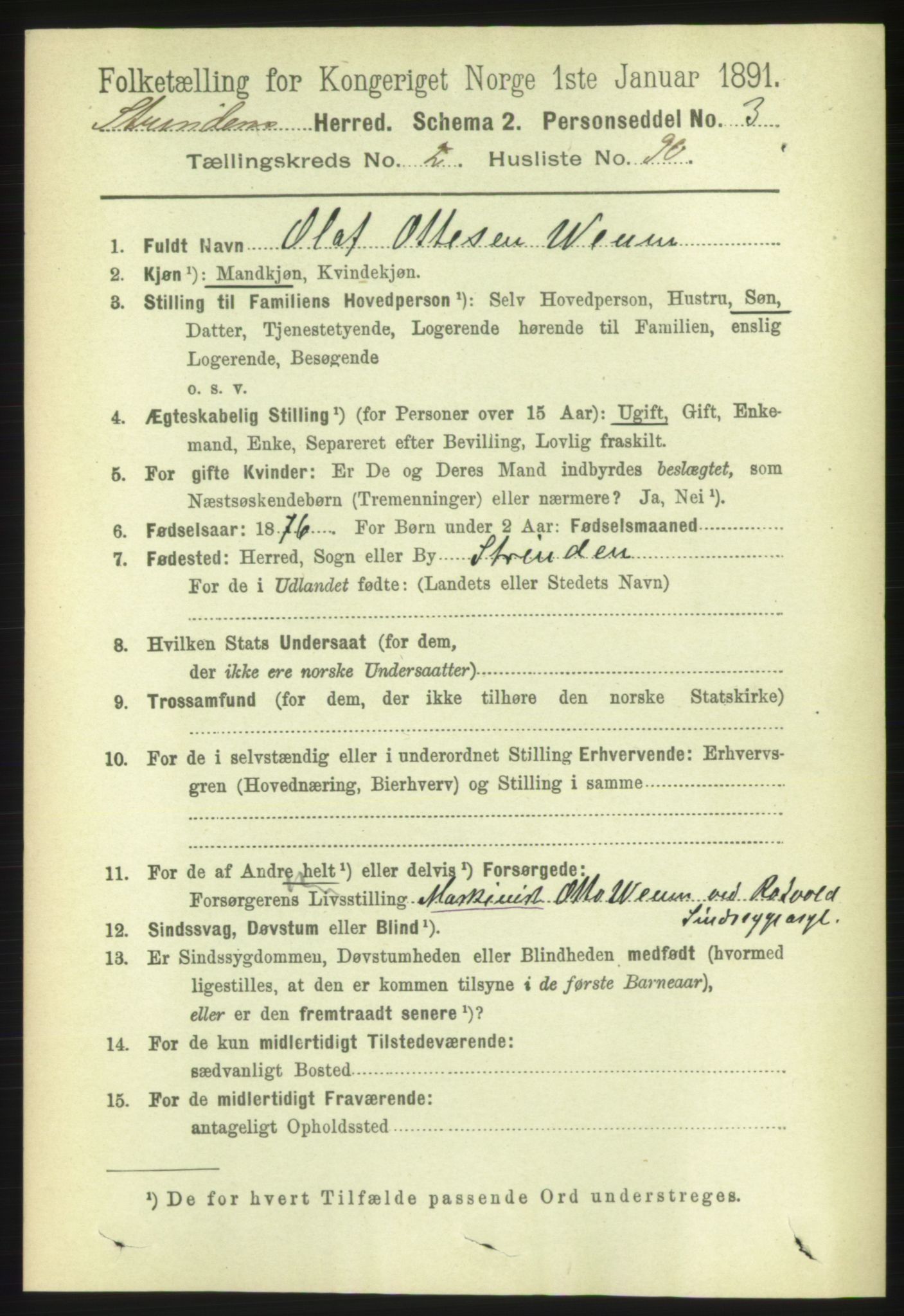 RA, 1891 census for 1660 Strinda, 1891, p. 1850