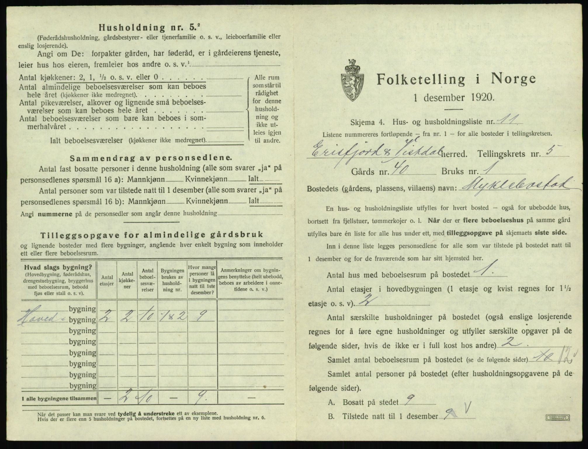 SAT, 1920 census for Eresfjord og Vistdal, 1920, p. 421