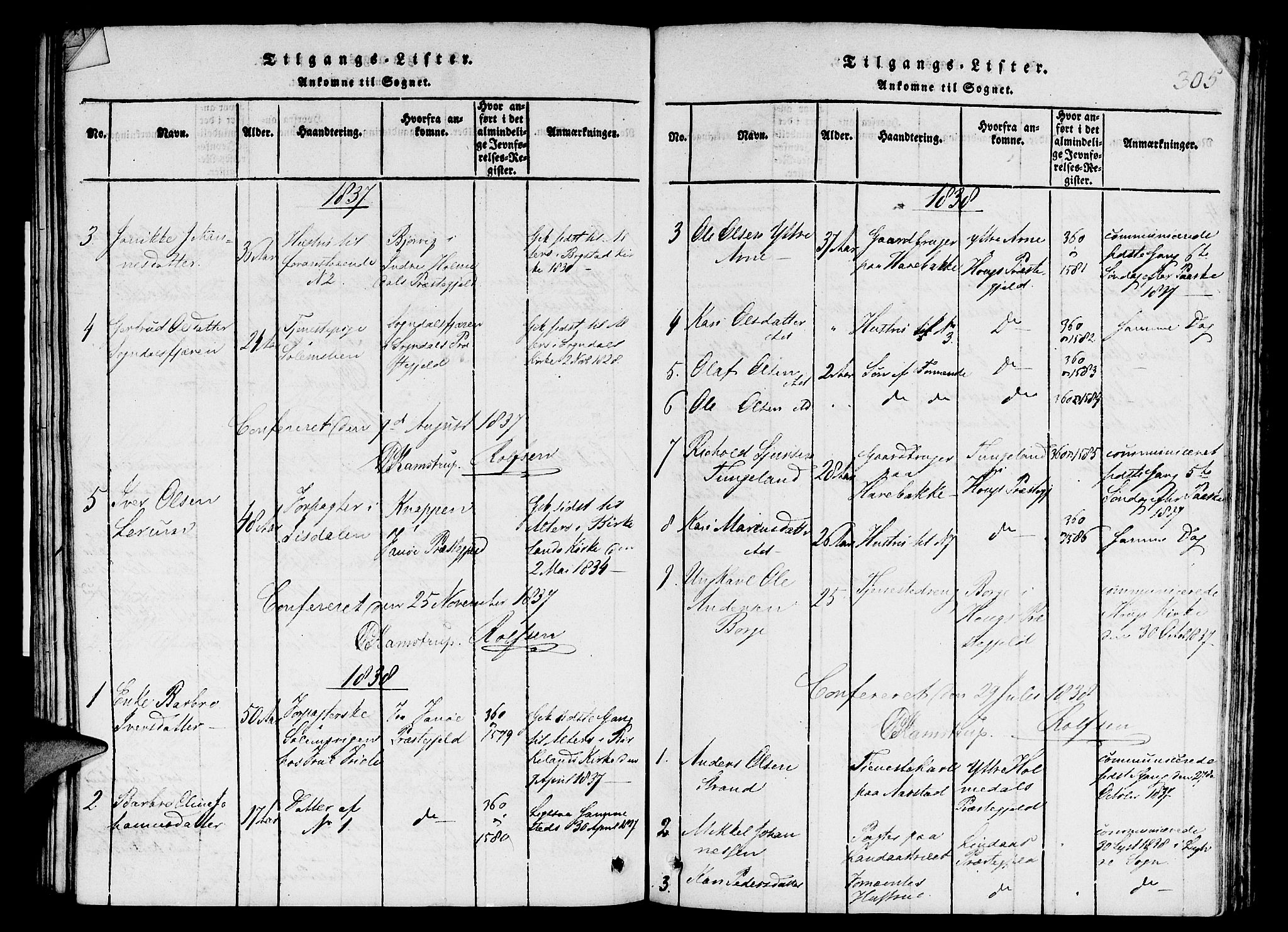 St. Jørgens hospital og Årstad sokneprestembete, SAB/A-99934: Parish register (copy) no. A 1, 1816-1843, p. 305