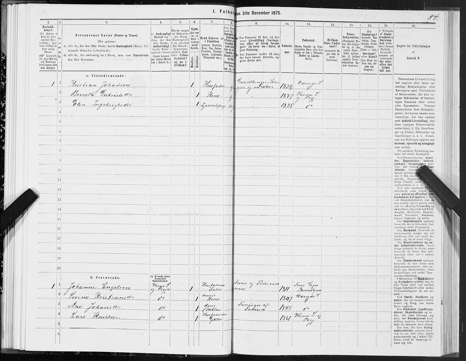 SAT, 1875 census for 1621P Ørland, 1875, p. 2084