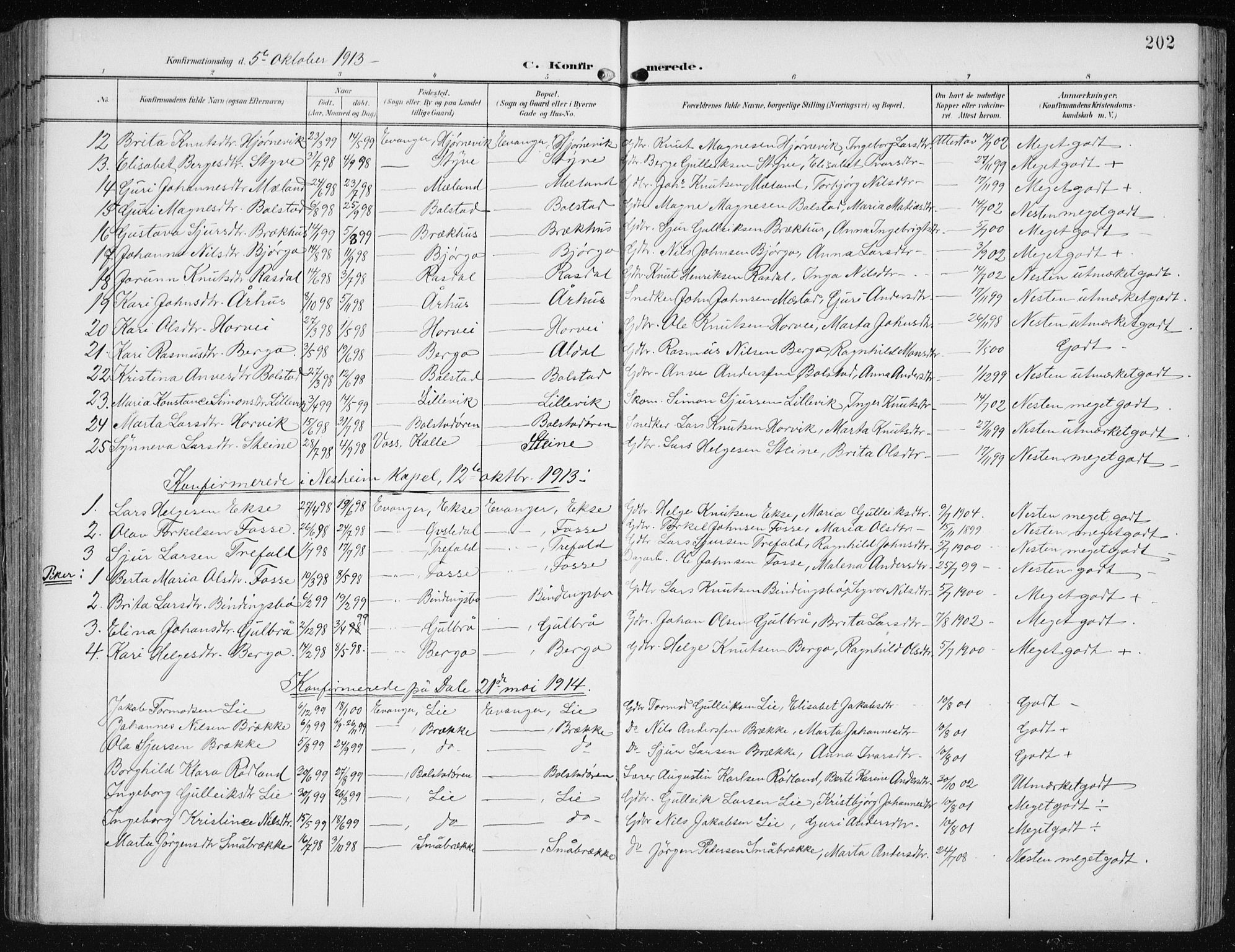 Evanger sokneprestembete, SAB/A-99924: Parish register (official) no. A  3, 1900-1930, p. 202