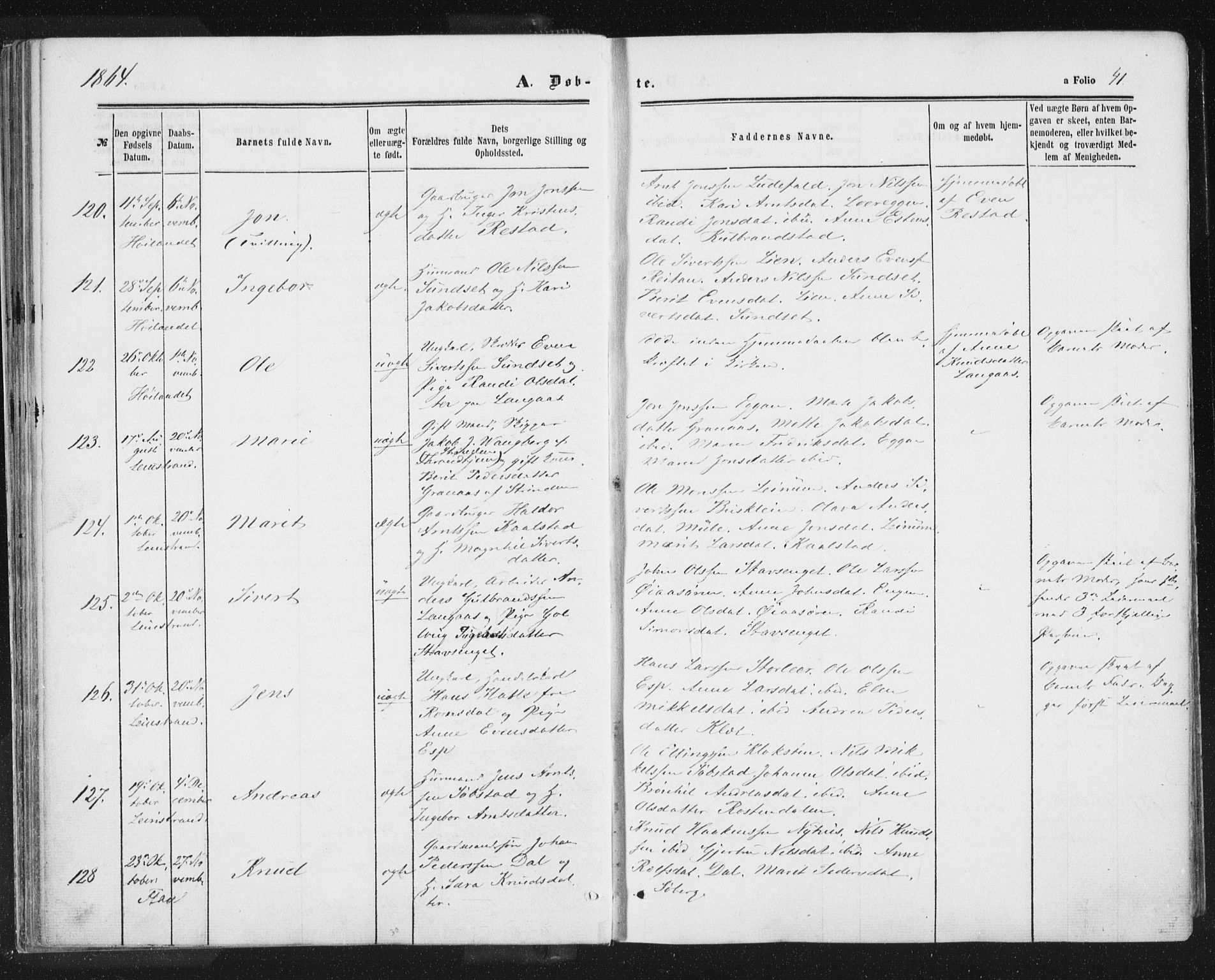 Ministerialprotokoller, klokkerbøker og fødselsregistre - Sør-Trøndelag, AV/SAT-A-1456/691/L1077: Parish register (official) no. 691A09, 1862-1873, p. 41