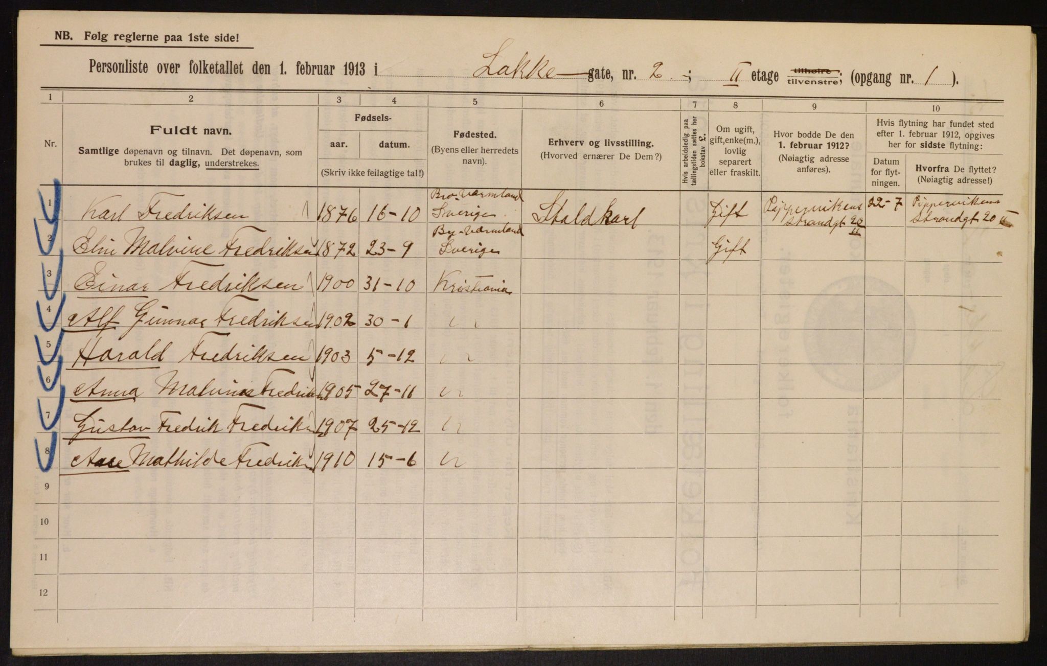 OBA, Municipal Census 1913 for Kristiania, 1913, p. 55028