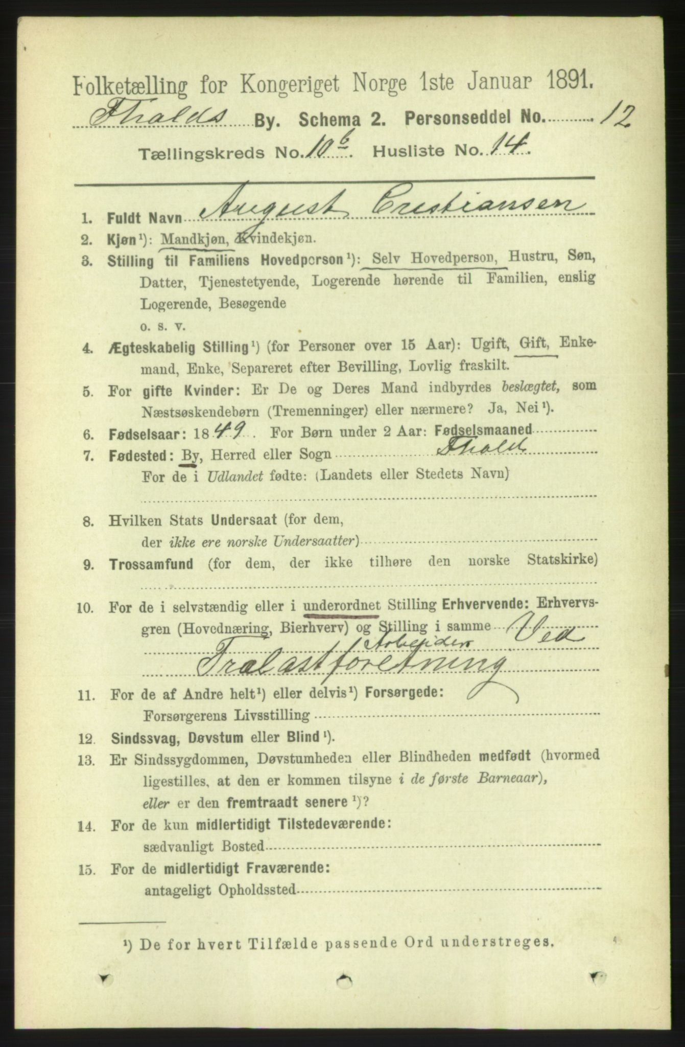 RA, 1891 census for 0101 Fredrikshald, 1891, p. 7492
