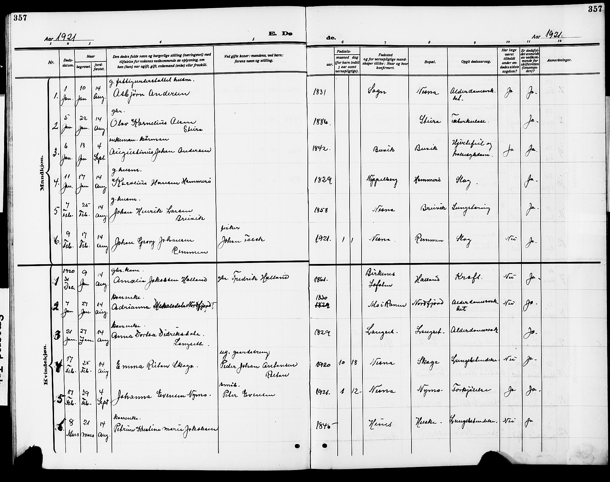 Ministerialprotokoller, klokkerbøker og fødselsregistre - Nordland, AV/SAT-A-1459/838/L0560: Parish register (copy) no. 838C07, 1910-1928, p. 357