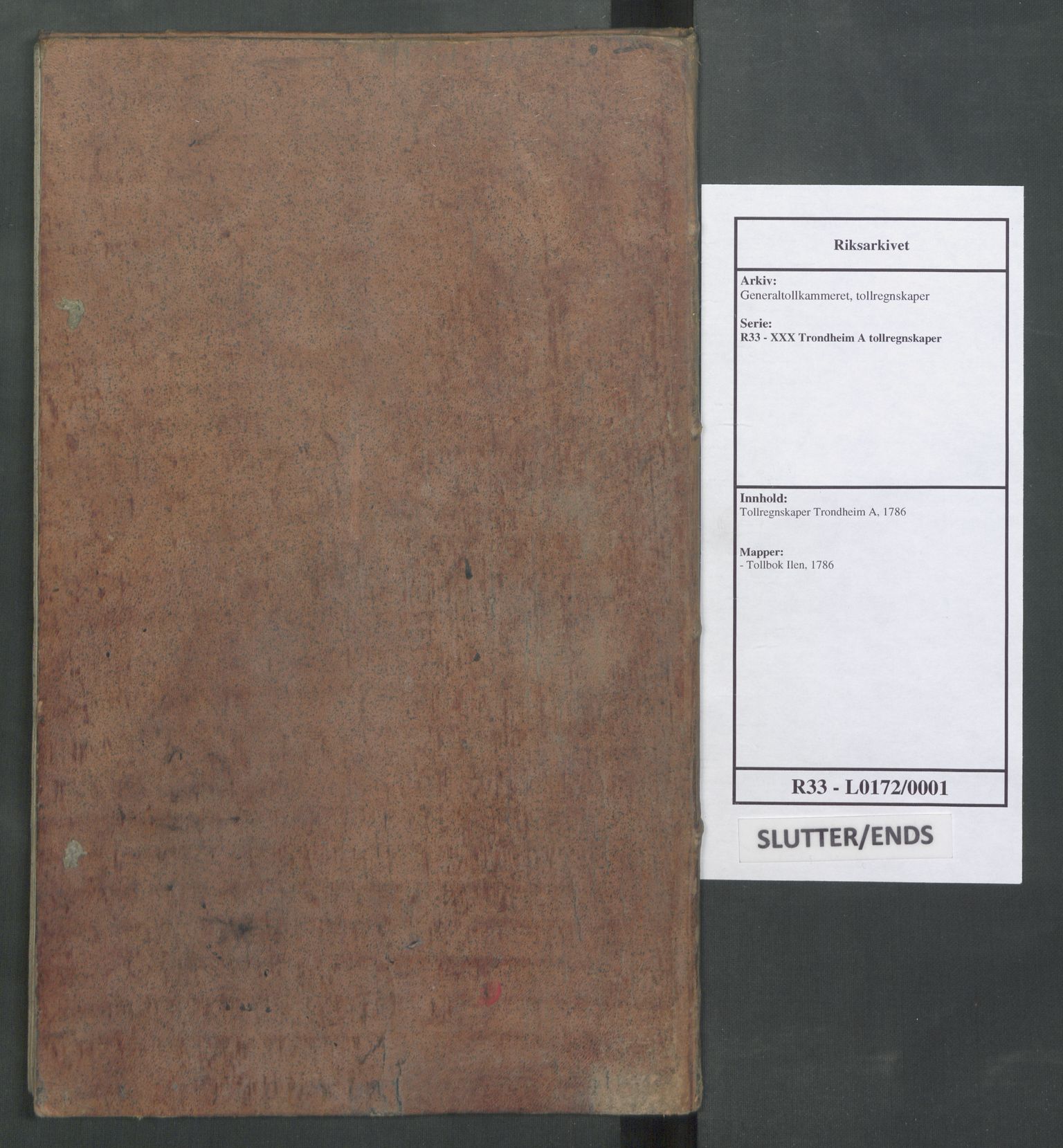 Generaltollkammeret, tollregnskaper, AV/RA-EA-5490/R33/L0172/0001: Tollregnskaper Trondheim A / Tollbok Ilen, 1786