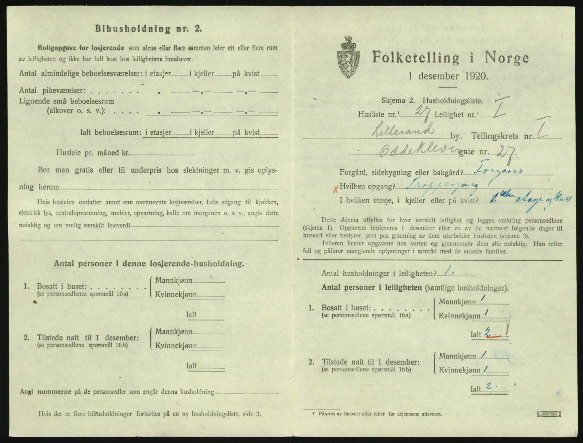 SAK, 1920 census for Lillesand, 1920, p. 551