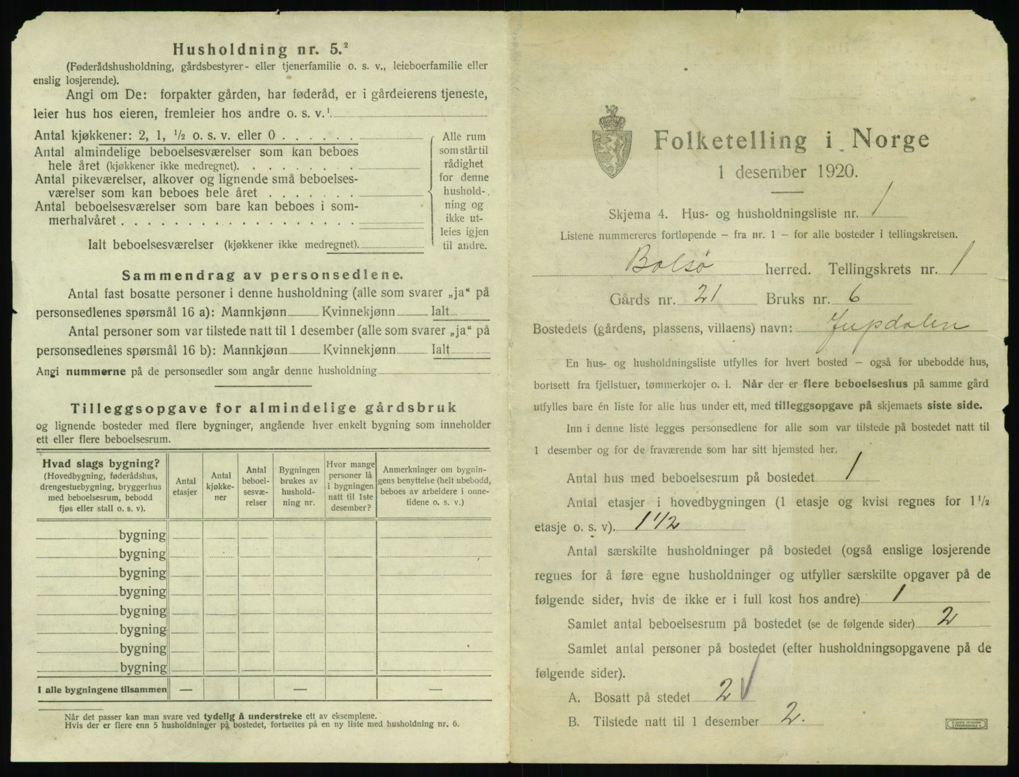 SAT, 1920 census for Bolsøy, 1920, p. 49