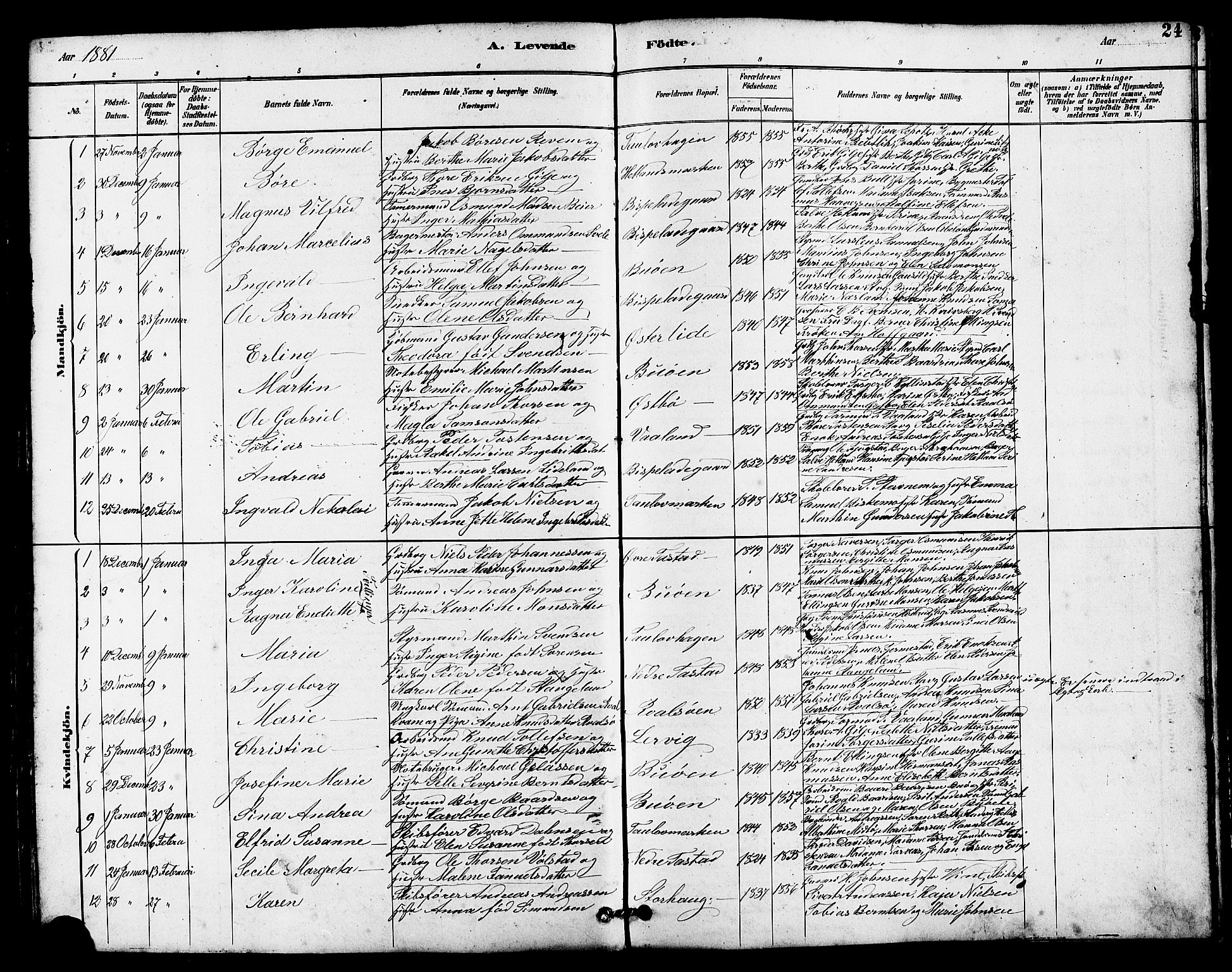 Hetland sokneprestkontor, SAST/A-101826/30/30BB/L0005: Parish register (copy) no. B 5, 1878-1910, p. 24
