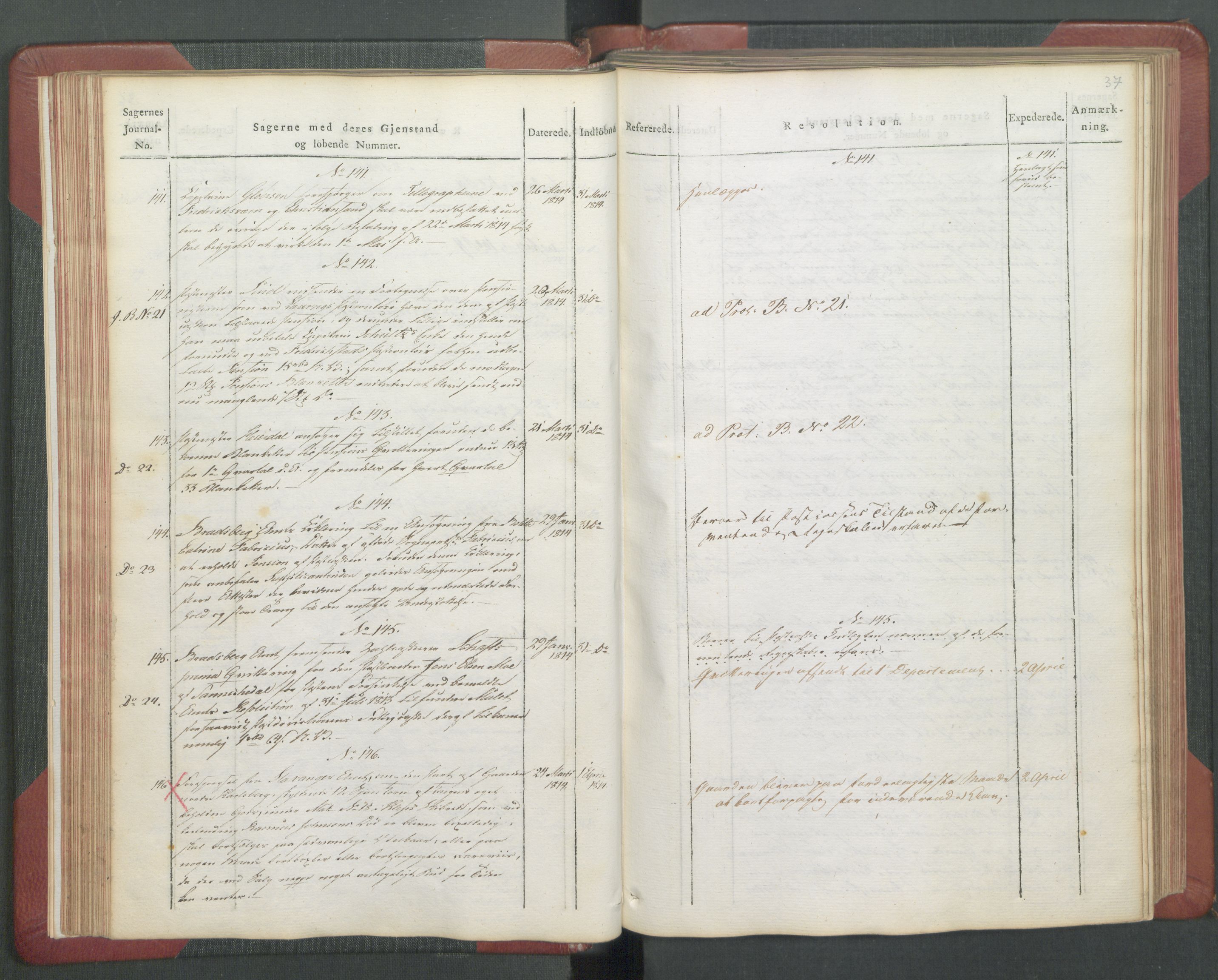 Departementene i 1814, RA/S-3899/Fb/L0029: Journal A 1-900 (ekstraktprotokoll), 1814, p. 37