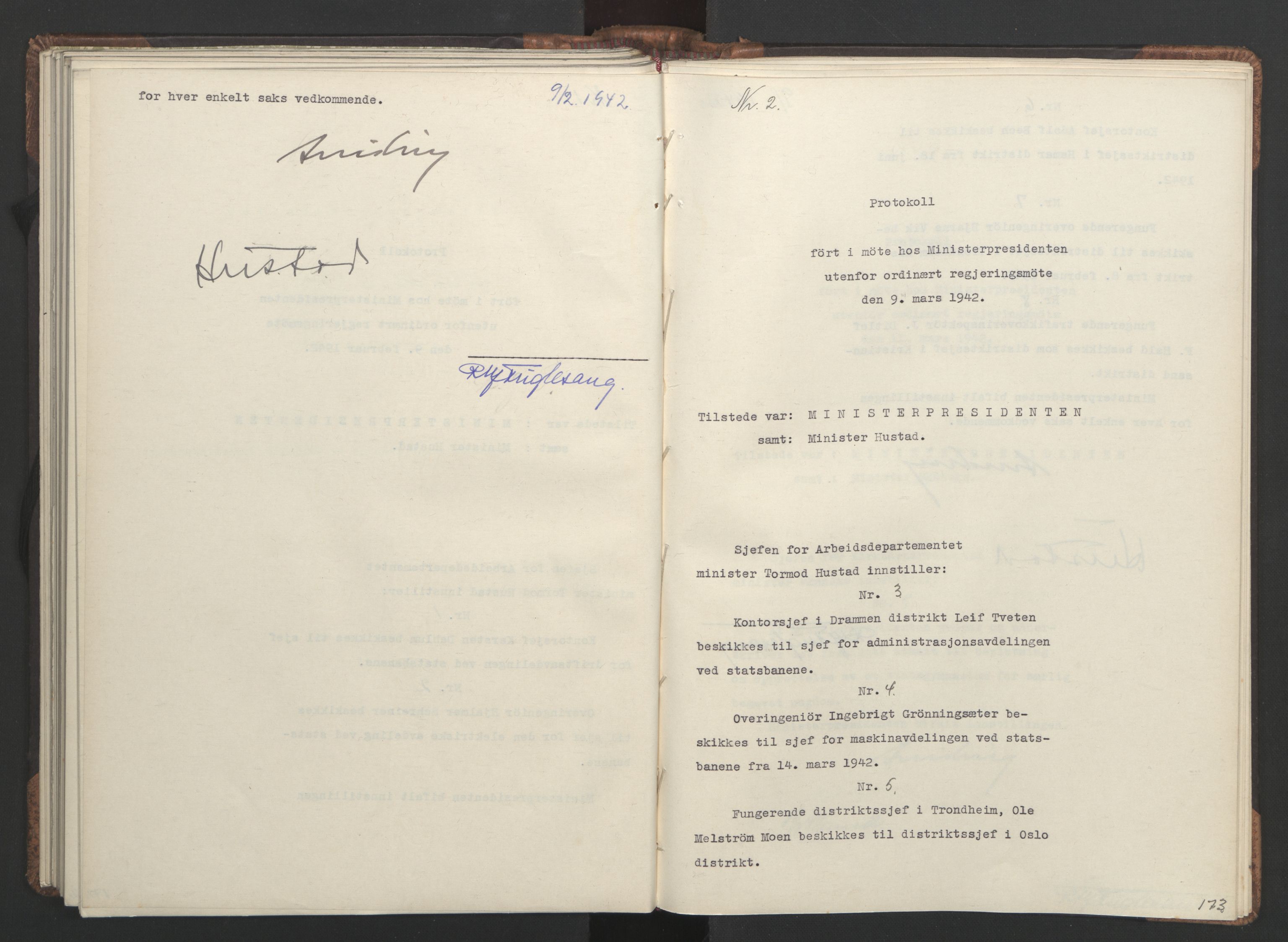 NS-administrasjonen 1940-1945 (Statsrådsekretariatet, de kommisariske statsråder mm), AV/RA-S-4279/D/Da/L0001: Beslutninger og tillegg (1-952 og 1-32), 1942, p. 177