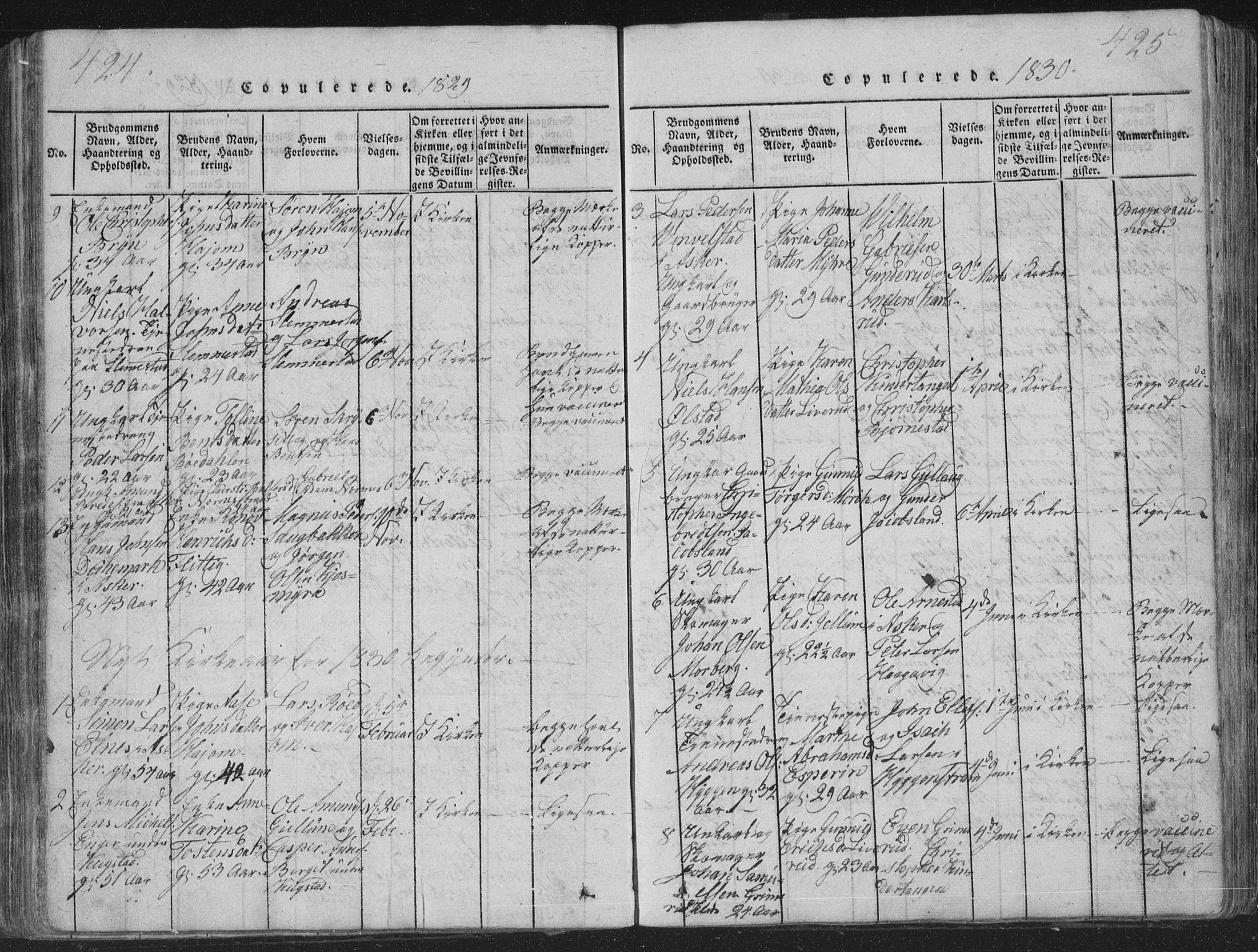 Røyken kirkebøker, AV/SAKO-A-241/G/Ga/L0003: Parish register (copy) no. 3, 1814-1856, p. 424-425