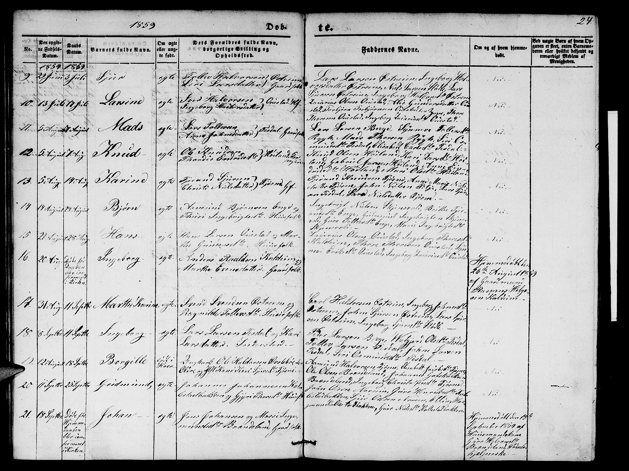 Etne sokneprestembete, SAB/A-75001/H/Hab: Parish register (copy) no. A 2, 1851-1862, p. 24