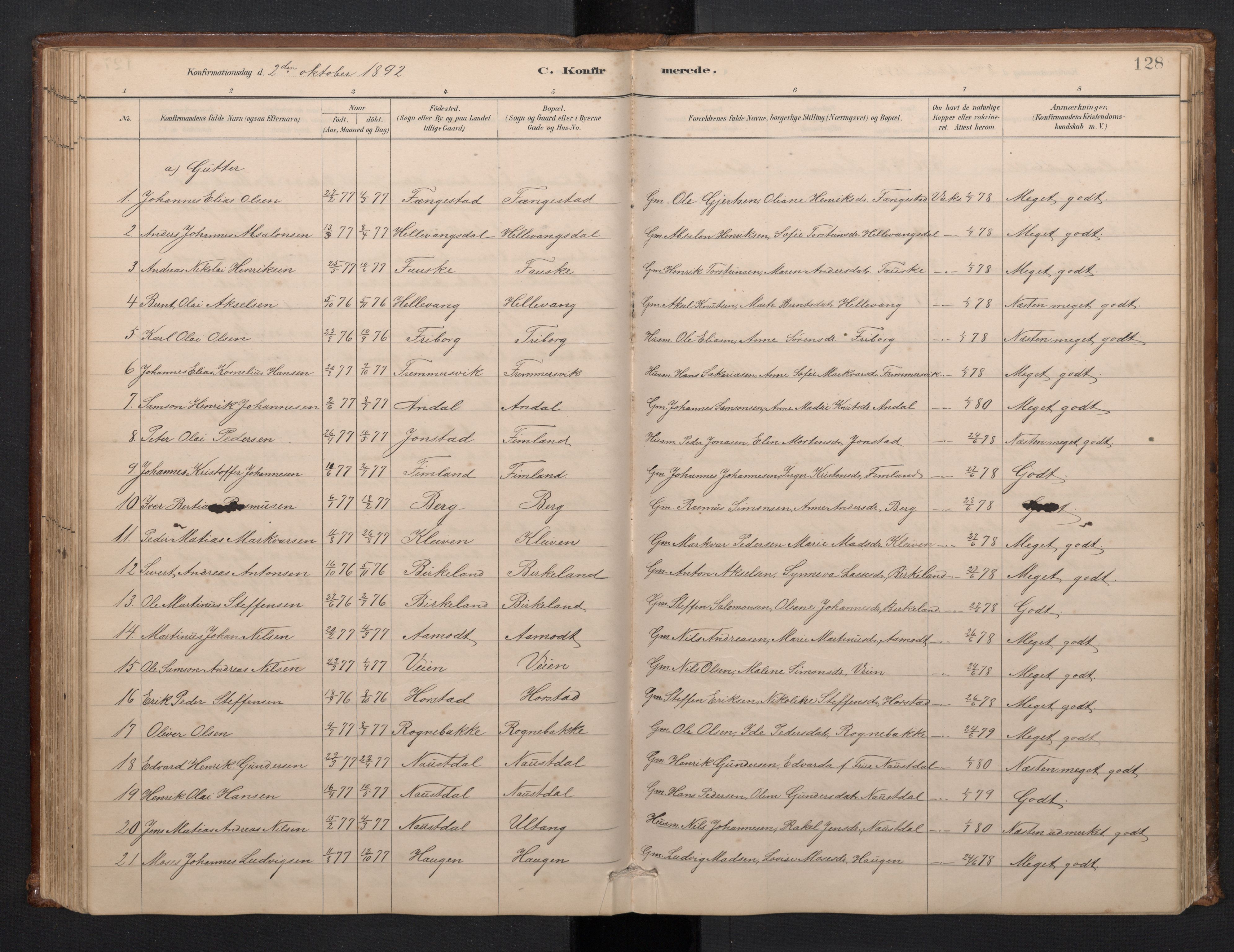 Førde sokneprestembete, SAB/A-79901/H/Hab/Habd/L0003: Parish register (copy) no. D 3, 1881-1897, p. 127b-128a