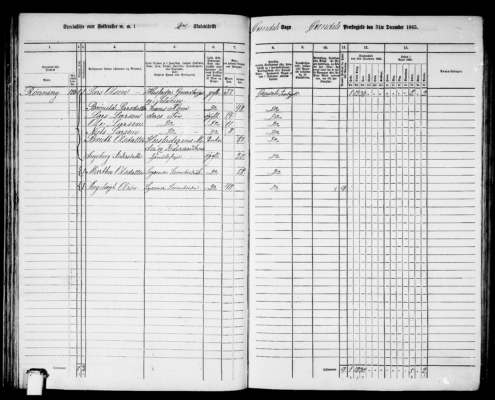 RA, 1865 census for Øksendal, 1865, p. 46