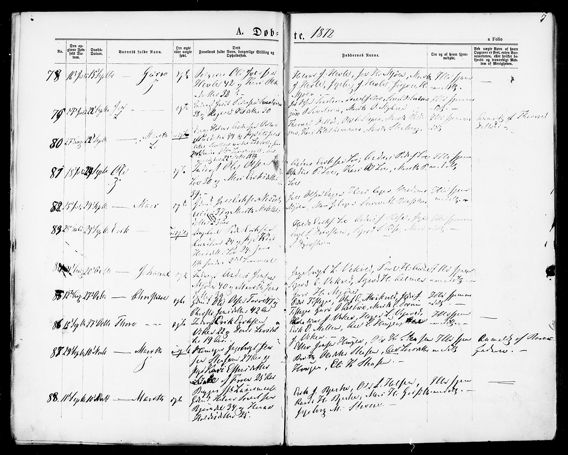 Ministerialprotokoller, klokkerbøker og fødselsregistre - Sør-Trøndelag, SAT/A-1456/678/L0900: Parish register (official) no. 678A09, 1872-1881, p. 7