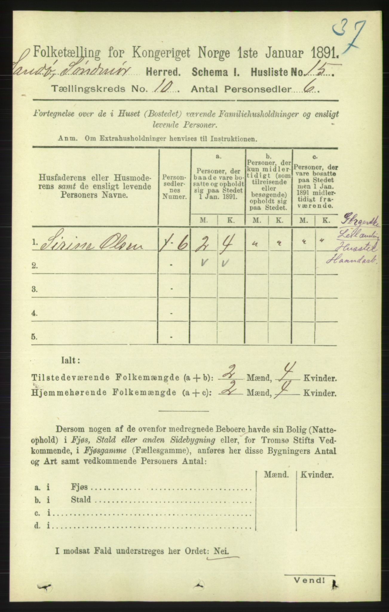 RA, 1891 census for 1514 Sande, 1891, p. 1762