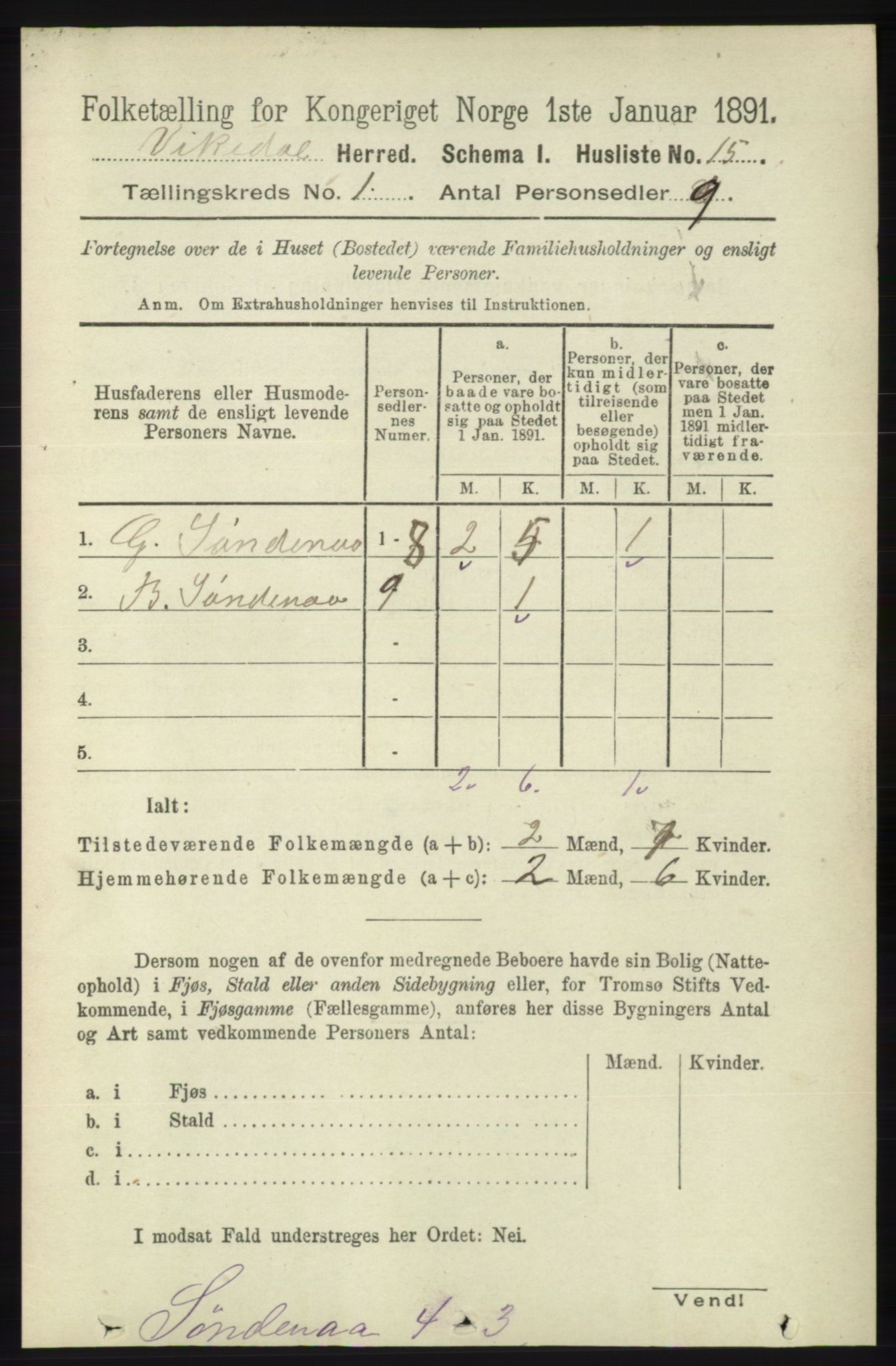 RA, 1891 census for 1157 Vikedal, 1891, p. 46