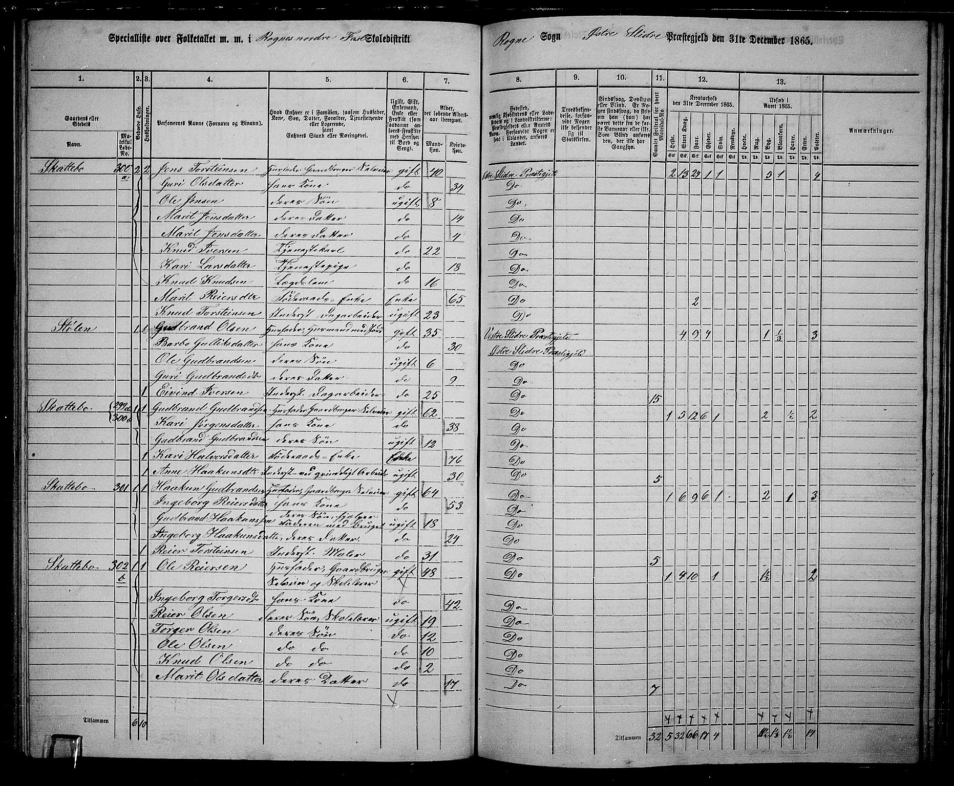 RA, 1865 census for Øystre Slidre, 1865, p. 85