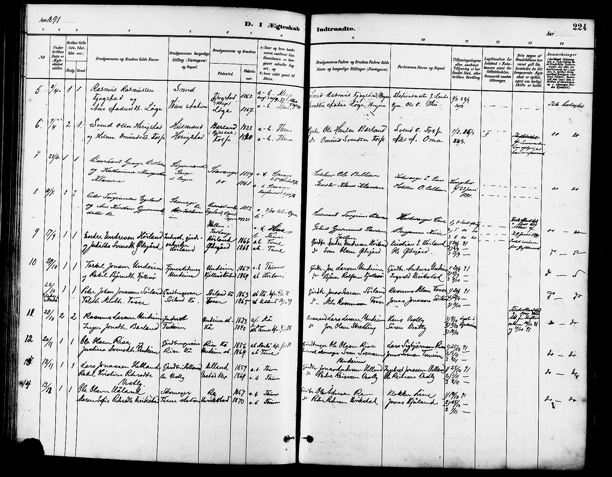 Lye sokneprestkontor, AV/SAST-A-101794/001/30BA/L0009: Parish register (official) no. A 8, 1881-1892, p. 224