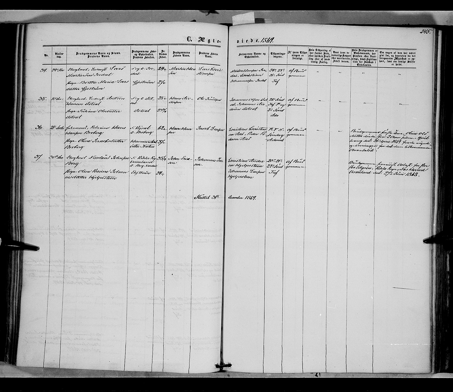 Vestre Toten prestekontor, AV/SAH-PREST-108/H/Ha/Haa/L0007: Parish register (official) no. 7, 1862-1869, p. 245