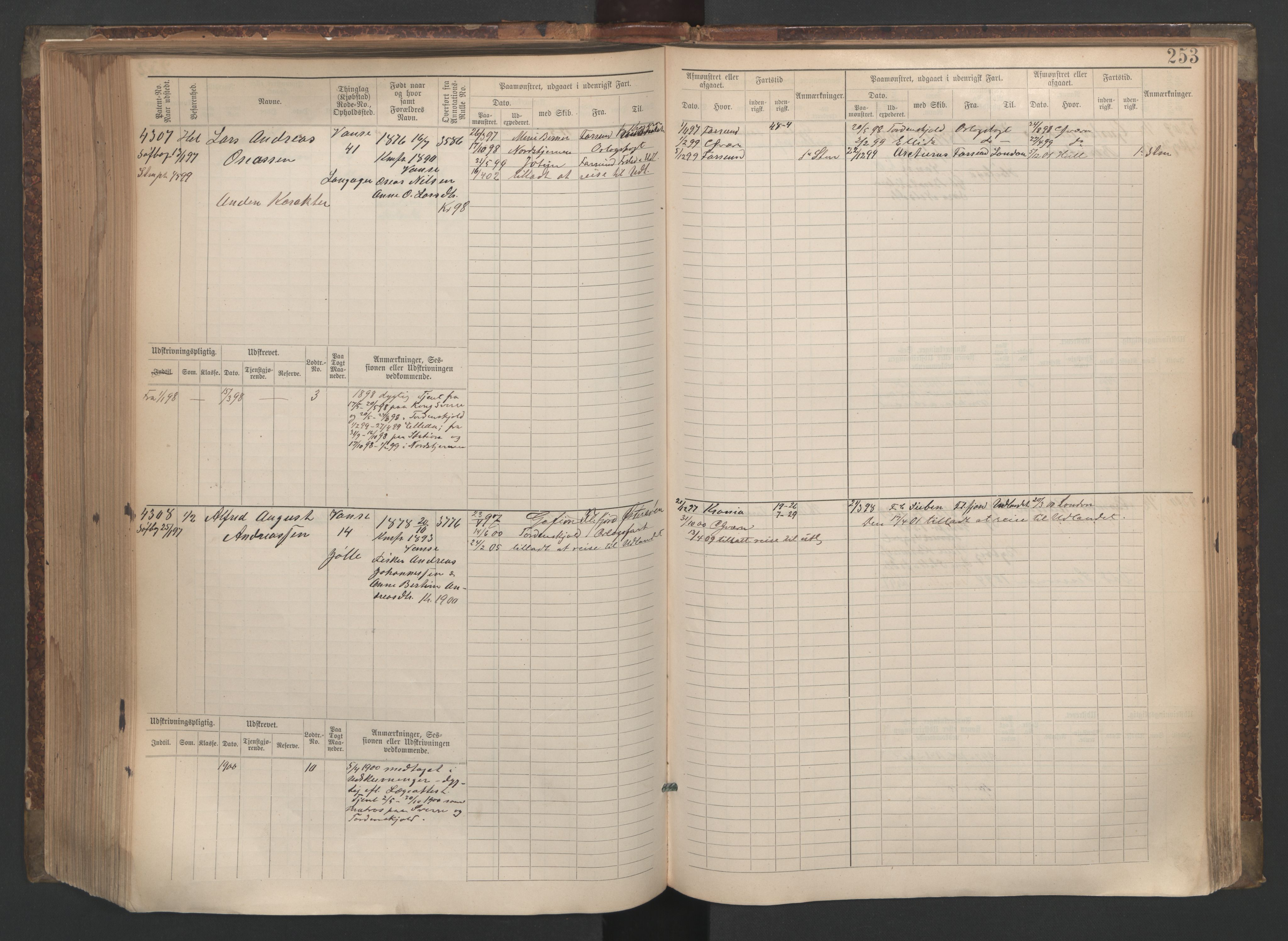 Farsund mønstringskrets, AV/SAK-2031-0017/F/Fb/L0006: Hovedrulle nr 3805-4478, M-9, 1890-1930, p. 254