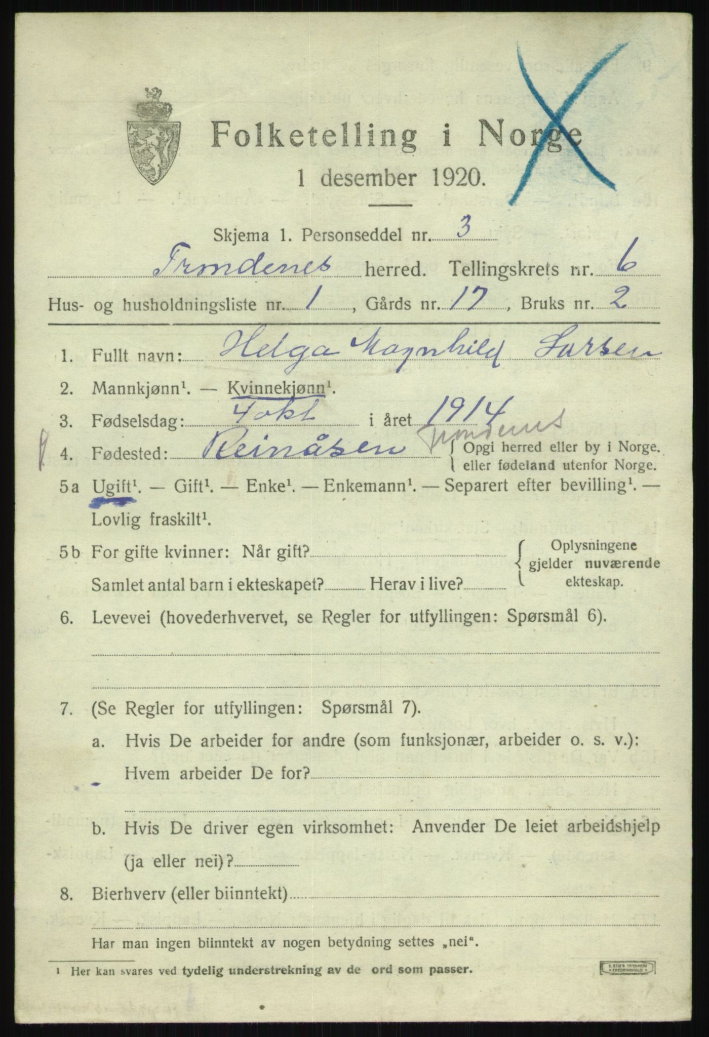 SATØ, 1920 census for Trondenes, 1920, p. 6183