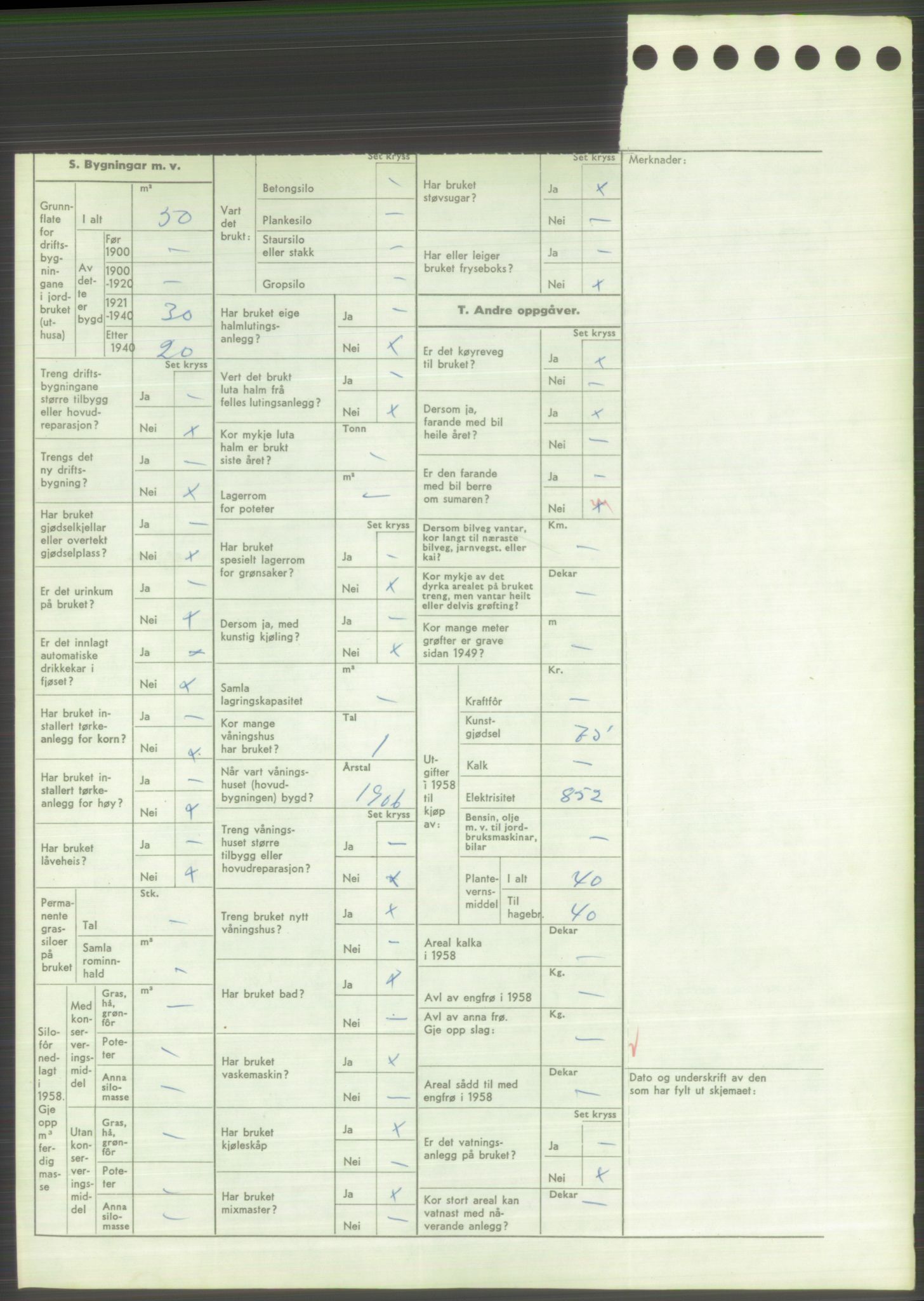 Statistisk sentralbyrå, Næringsøkonomiske emner, Jordbruk, skogbruk, jakt, fiske og fangst, AV/RA-S-2234/G/Gd/L0373: Rogaland: 1130 Strand (kl. 1-2), 1131 Årdal og 1132 Fister, 1959, p. 1114