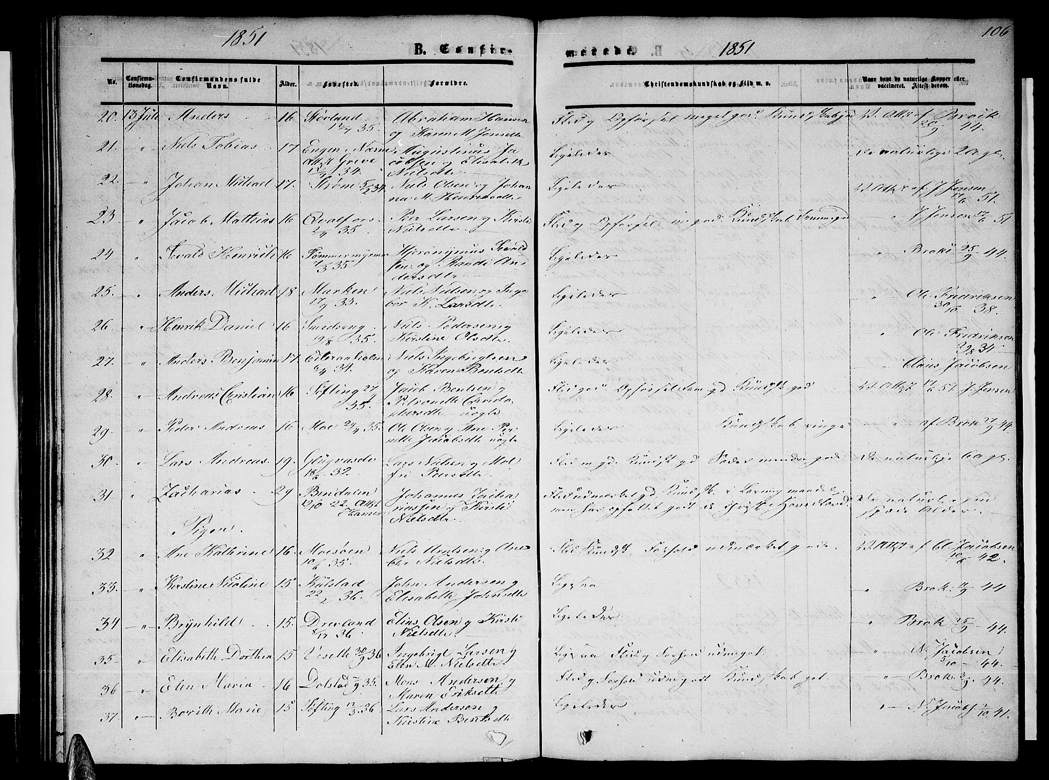 Ministerialprotokoller, klokkerbøker og fødselsregistre - Nordland, AV/SAT-A-1459/820/L0301: Parish register (copy) no. 820C03, 1851-1858, p. 106