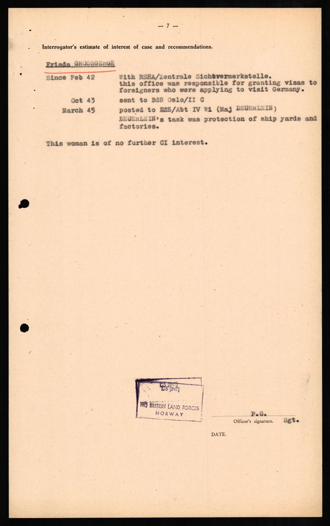 Forsvaret, Forsvarets overkommando II, AV/RA-RAFA-3915/D/Db/L0010: CI Questionaires. Tyske okkupasjonsstyrker i Norge. Tyskere., 1945-1946, p. 287