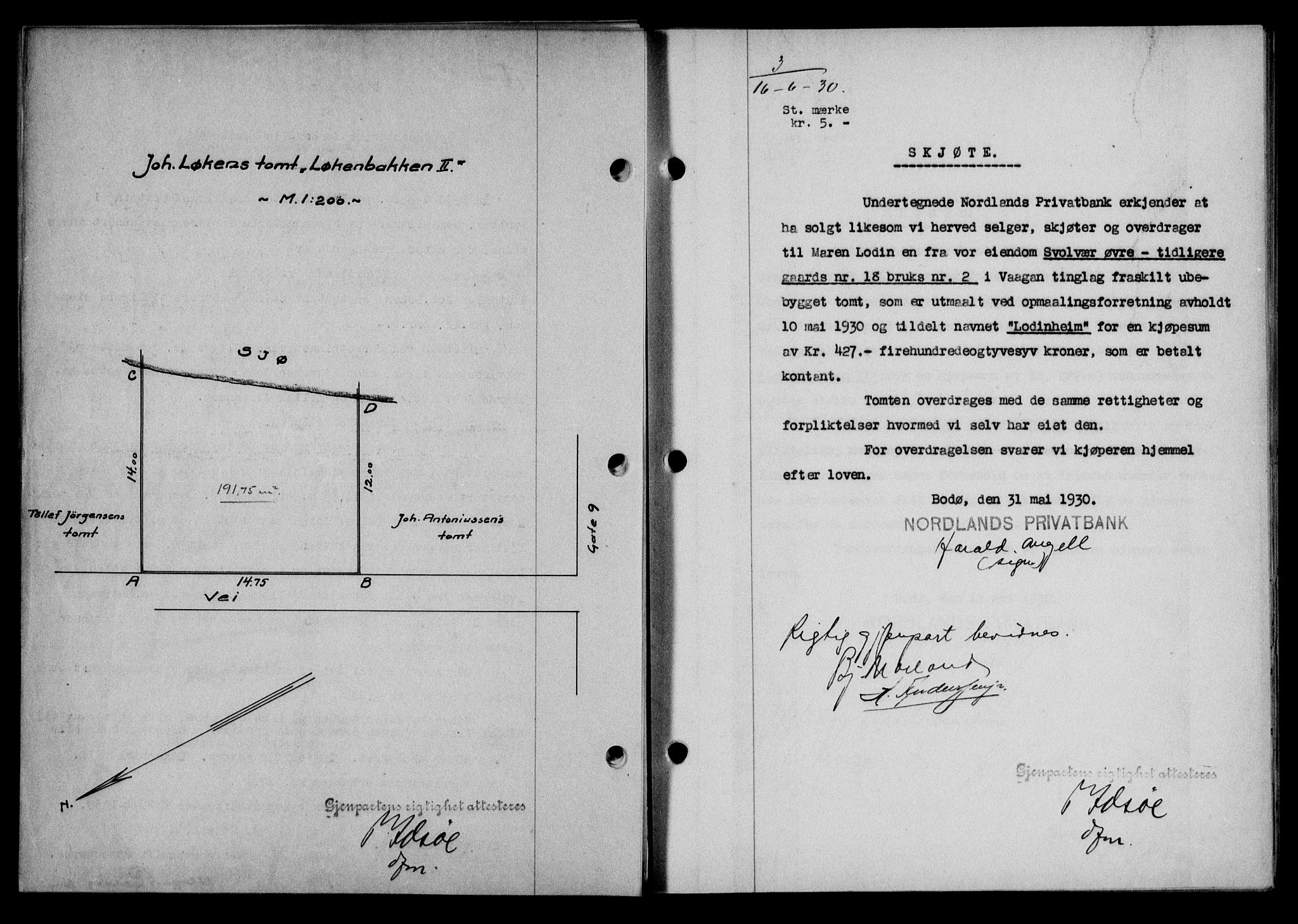 Lofoten sorenskriveri, SAT/A-0017/1/2/2C/L0021b: Mortgage book no. 21b, 1930-1930, Deed date: 16.06.1930