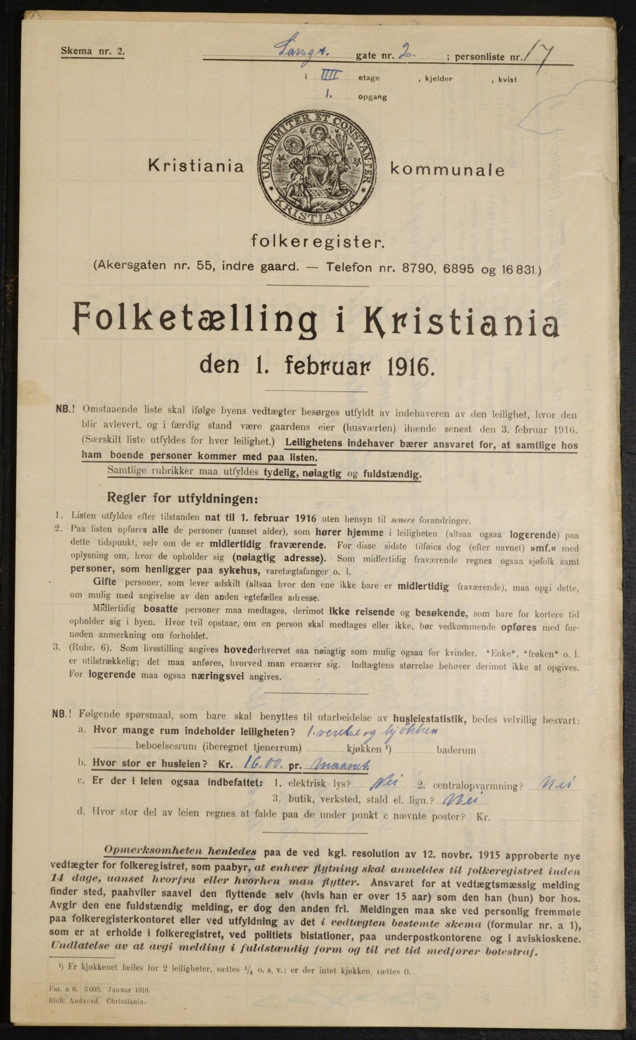 OBA, Municipal Census 1916 for Kristiania, 1916, p. 91411