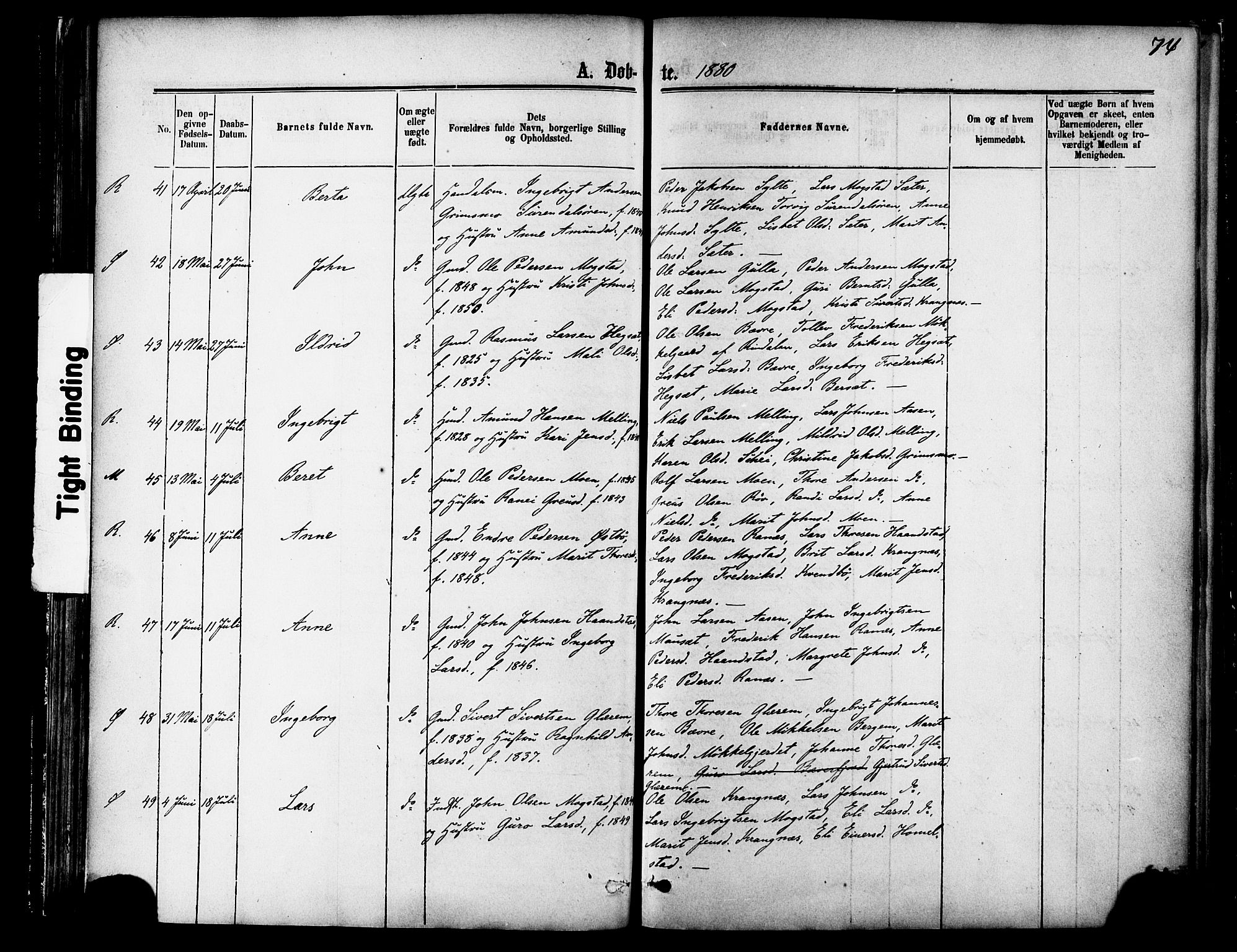 Ministerialprotokoller, klokkerbøker og fødselsregistre - Møre og Romsdal, SAT/A-1454/595/L1046: Parish register (official) no. 595A08, 1874-1884, p. 74