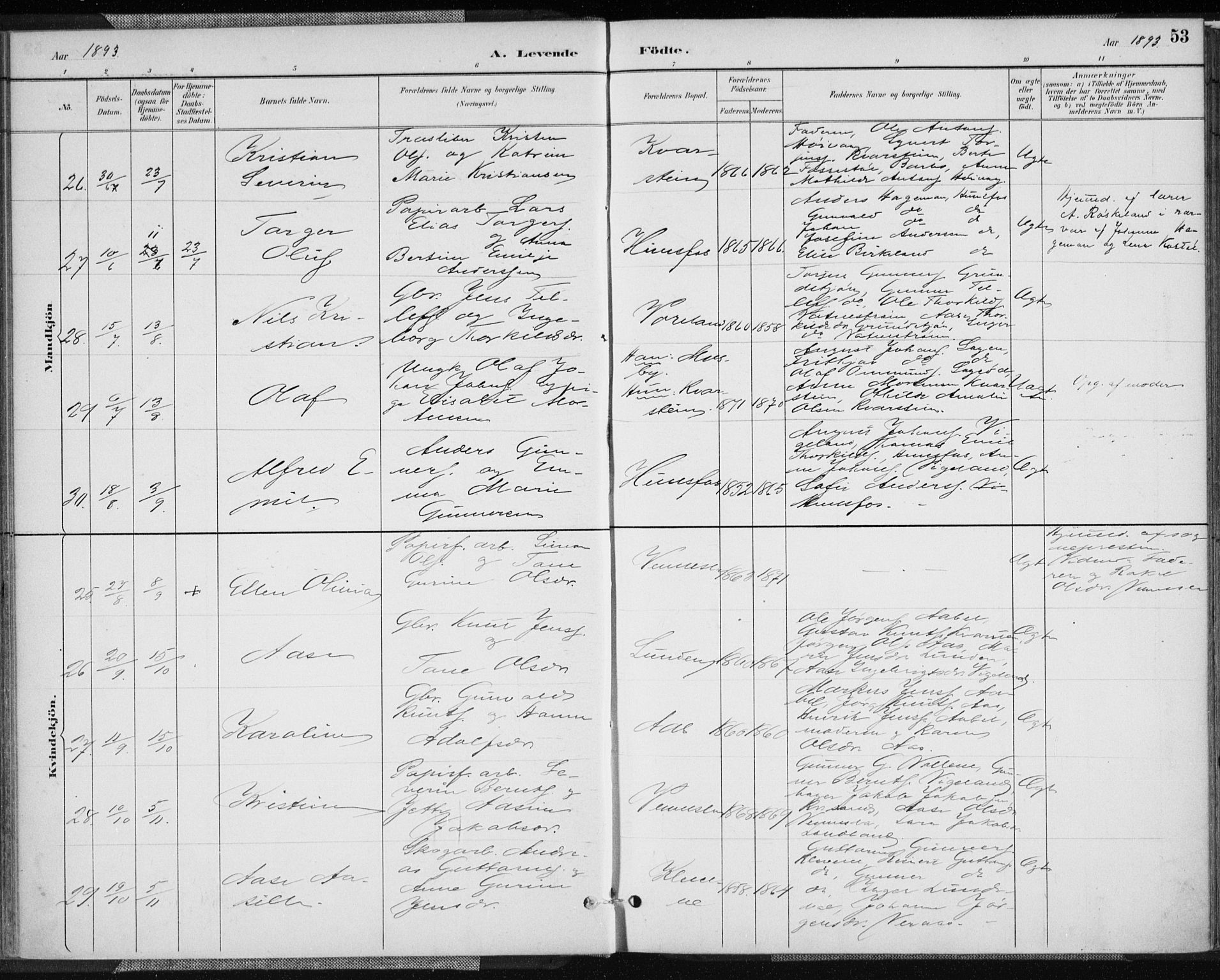 Vennesla sokneprestkontor, AV/SAK-1111-0045/Fa/Fab/L0004: Parish register (official) no. A 4, 1884-1896, p. 53