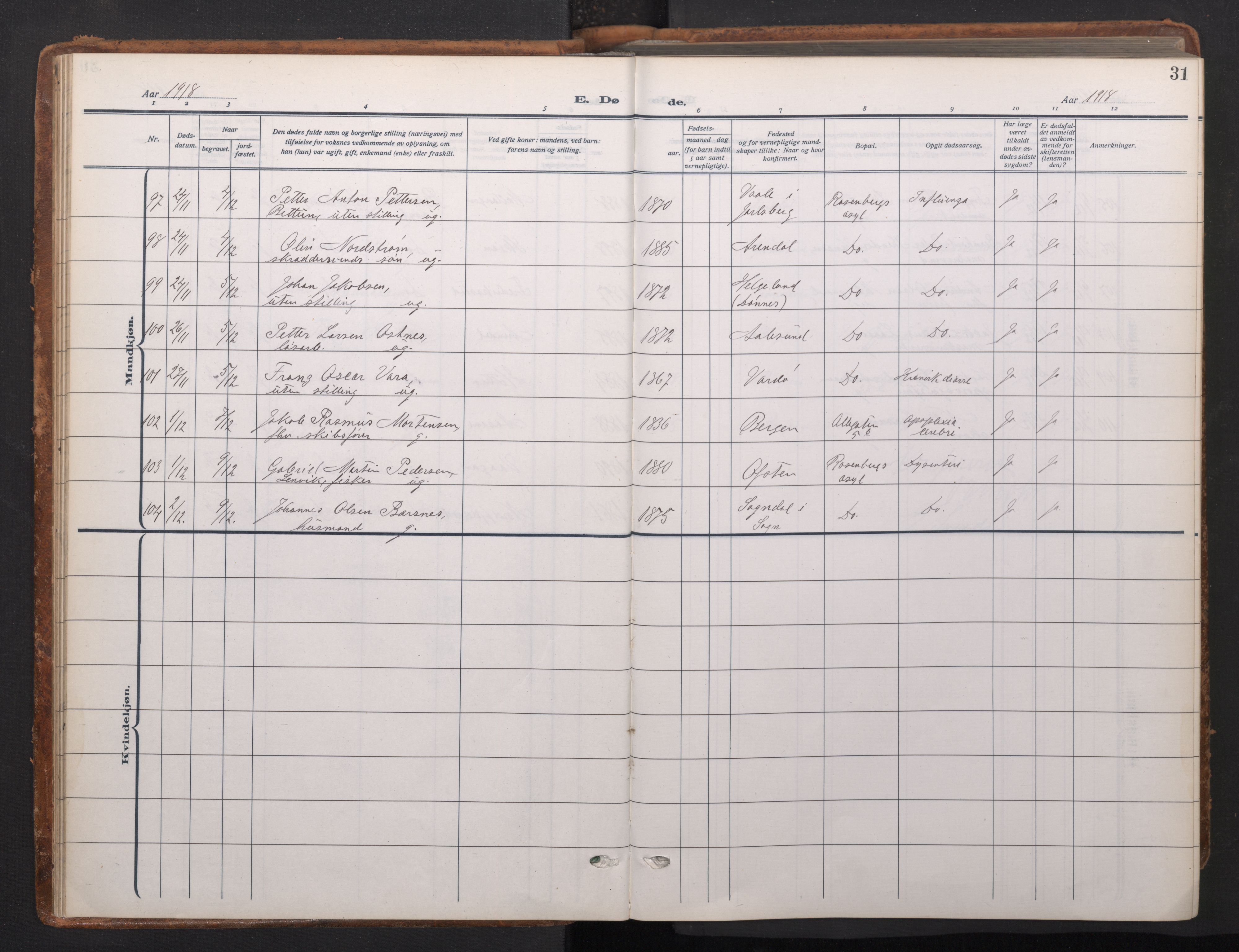 Johanneskirken sokneprestembete, AV/SAB-A-76001/H/Haa/L0020: Parish register (official) no. E 2, 1916-1951, p. 31