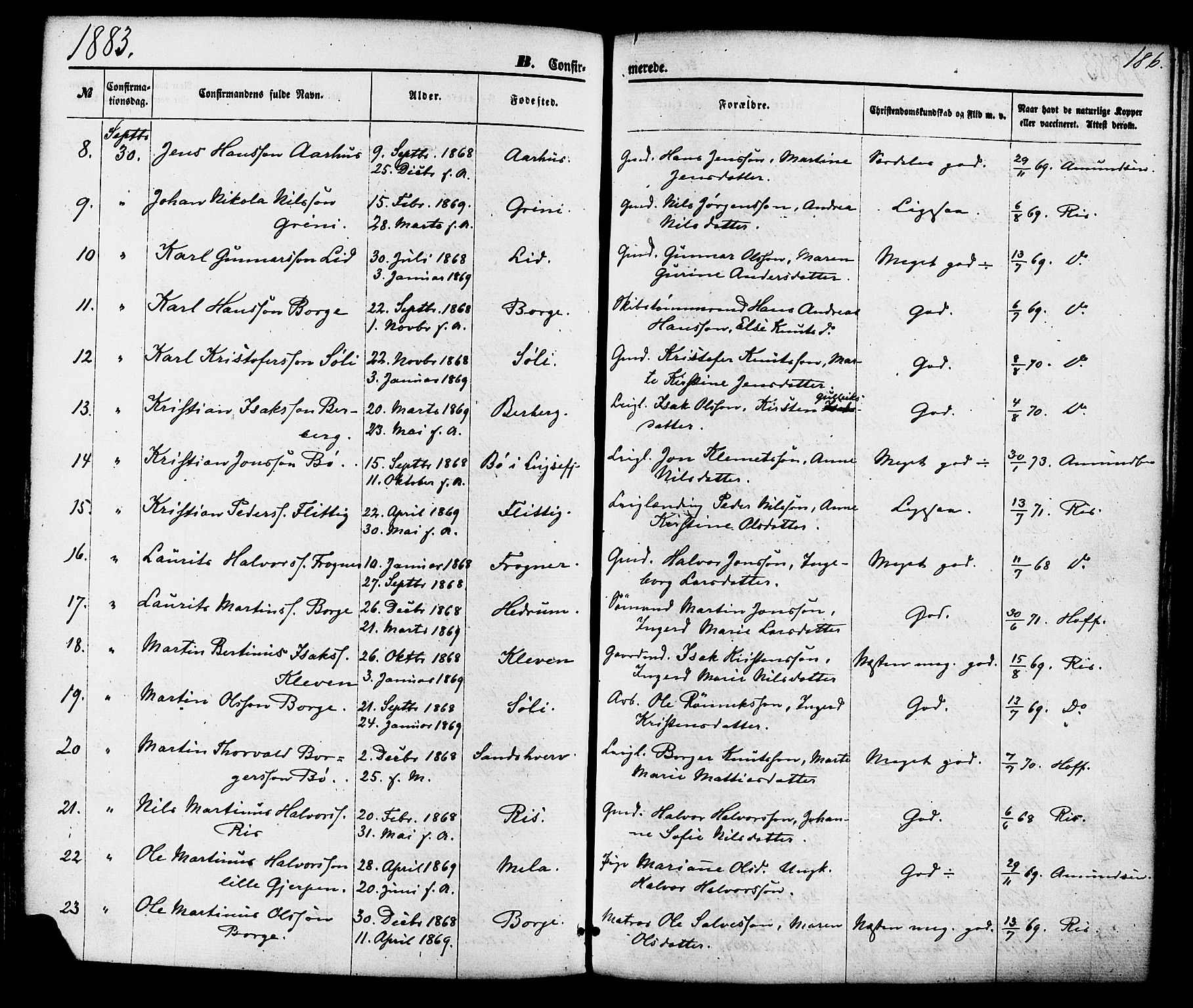 Gjerpen kirkebøker, SAKO/A-265/F/Fa/L0009: Parish register (official) no. I 9, 1872-1885, p. 186