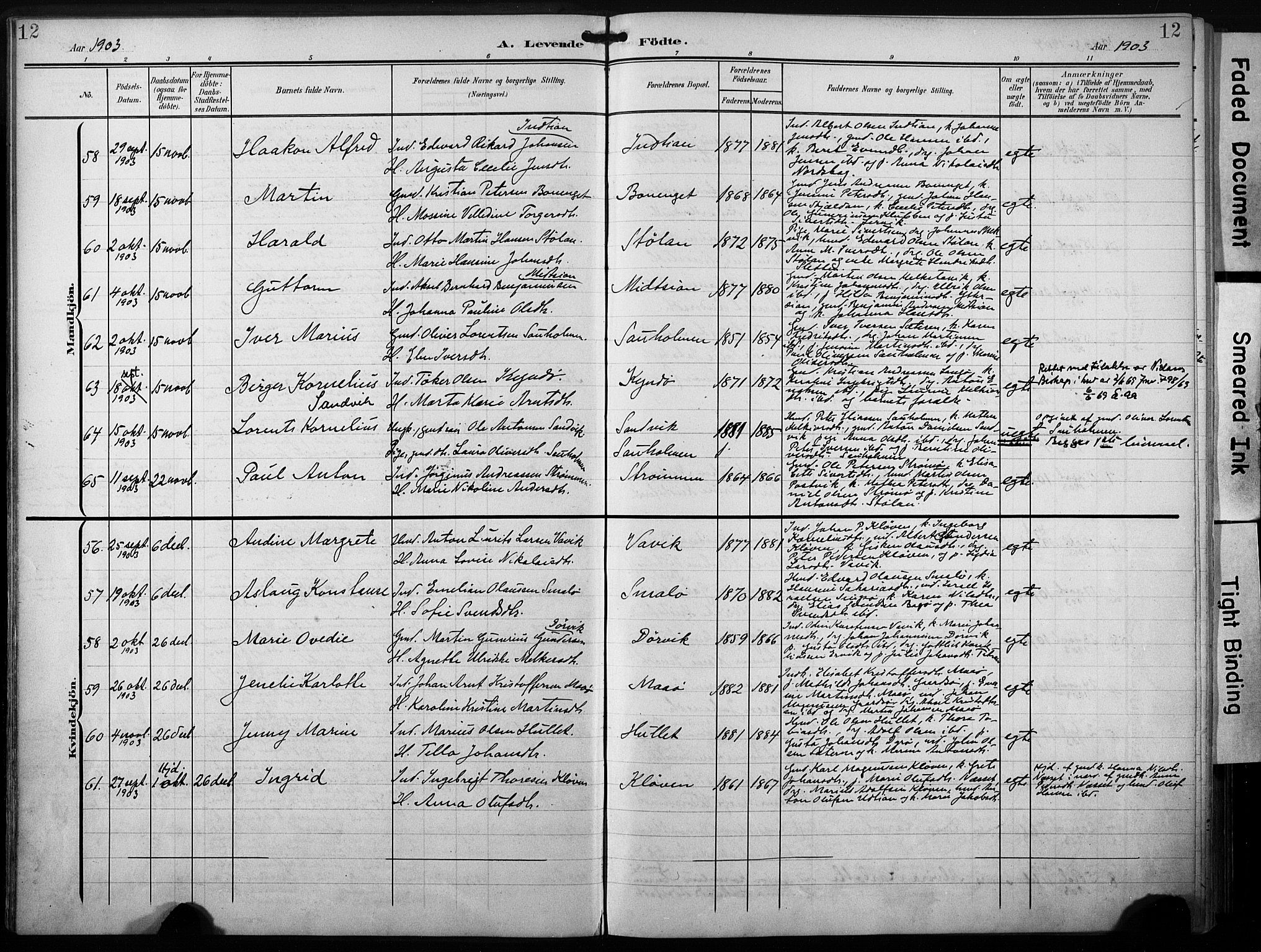 Ministerialprotokoller, klokkerbøker og fødselsregistre - Sør-Trøndelag, AV/SAT-A-1456/640/L0580: Parish register (official) no. 640A05, 1902-1910, p. 12