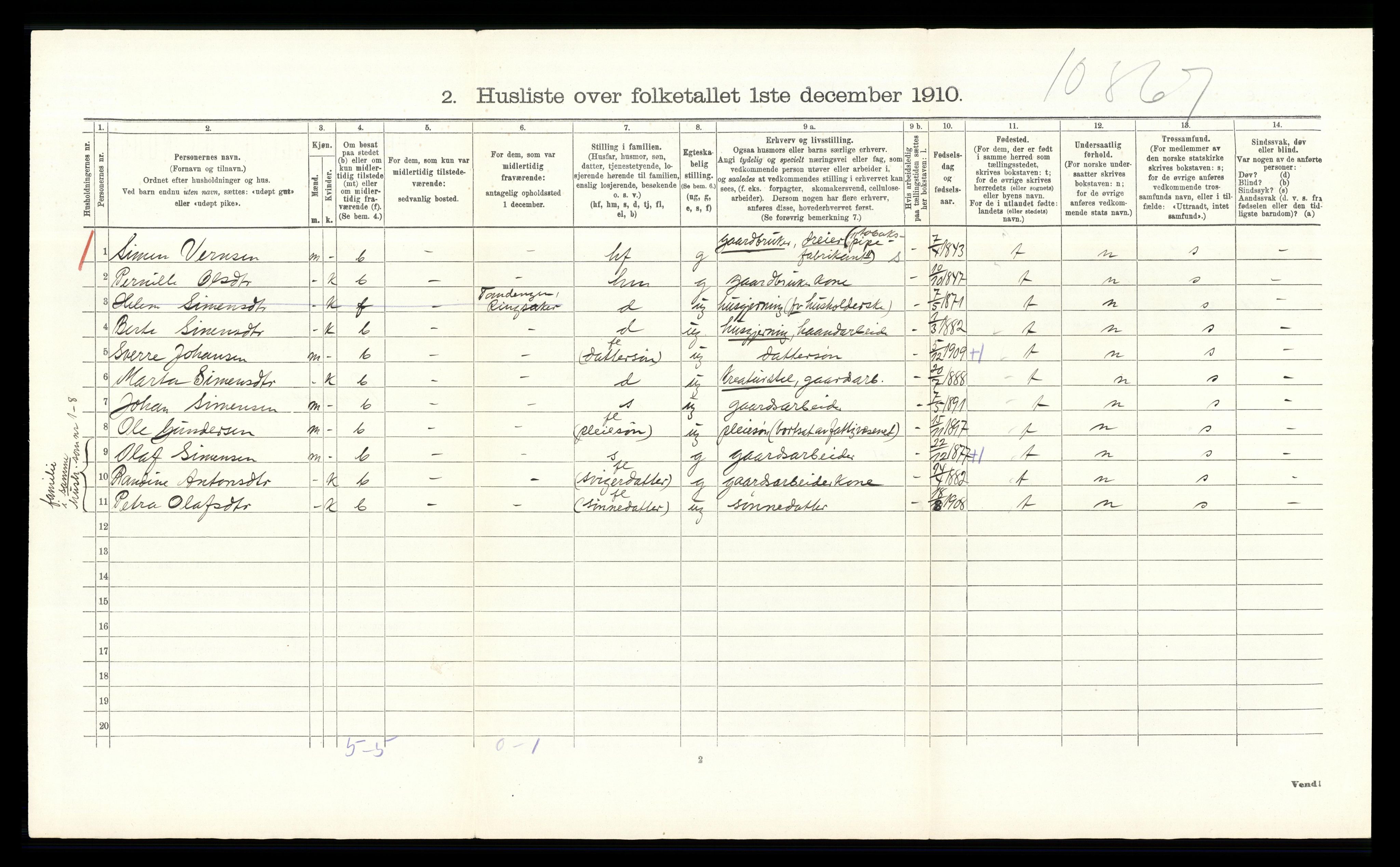 RA, 1910 census for Ringsaker, 1910, p. 3406