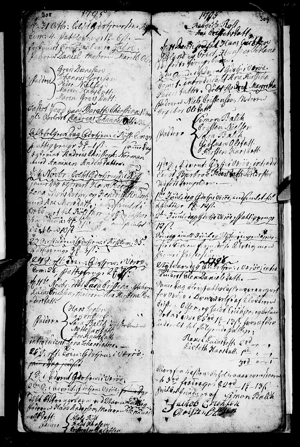 Ministerialprotokoller, klokkerbøker og fødselsregistre - Nordland, AV/SAT-A-1459/807/L0118: Parish register (official) no. 807A01, 1752-1798, p. 308-309