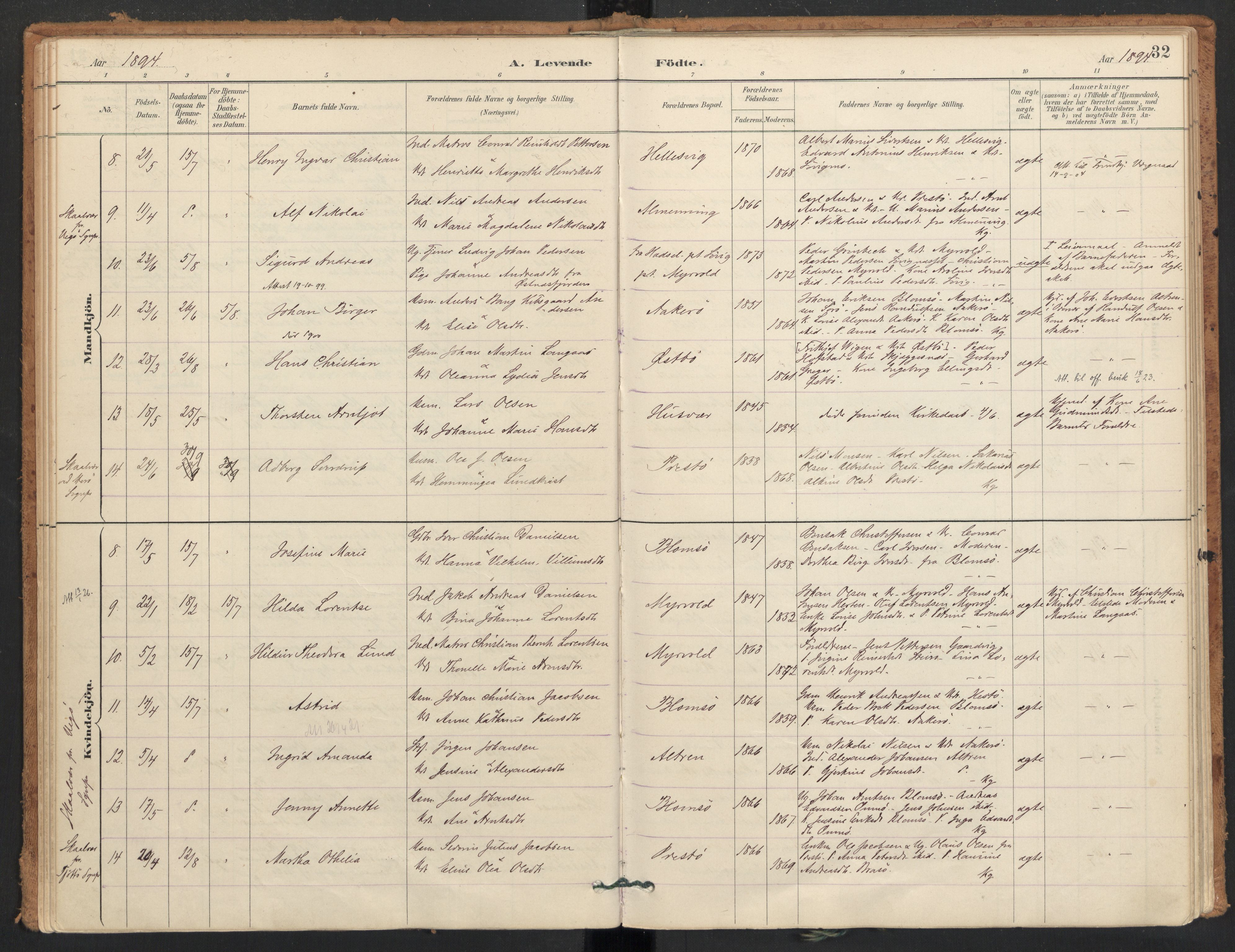Ministerialprotokoller, klokkerbøker og fødselsregistre - Nordland, SAT/A-1459/830/L0453: Parish register (official) no. 830A17, 1886-1911, p. 32
