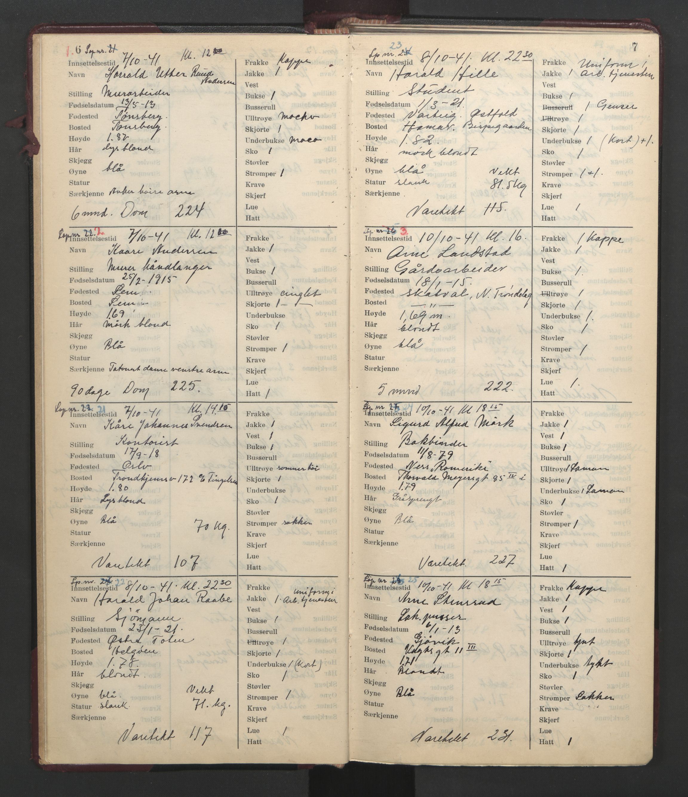 Statspolitiet - Hovedkontoret / Osloavdelingen, AV/RA-S-1329/C/Cl/L0014: Mottakelsesprotokoll, 1941-1944, p. 6-7