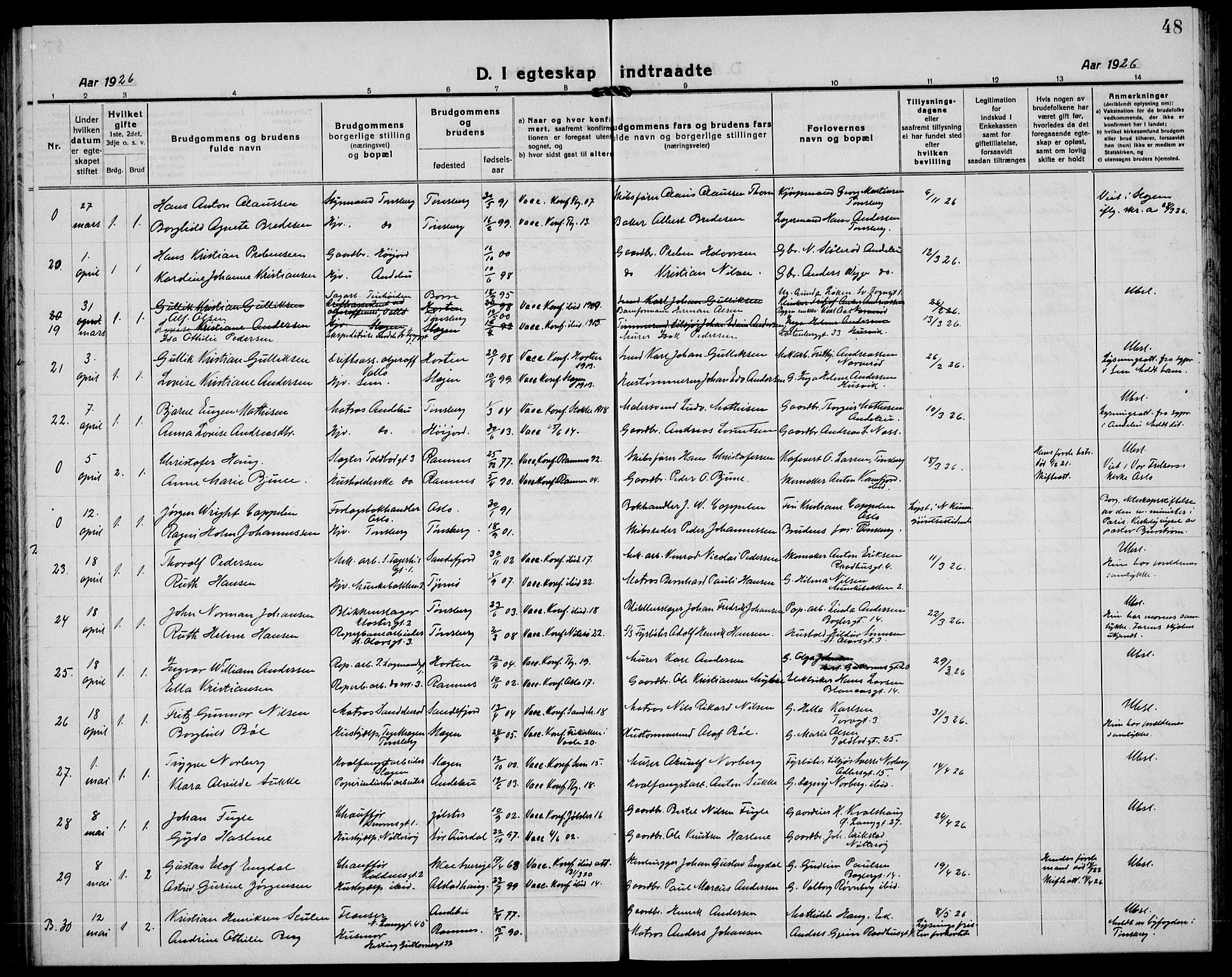 Tønsberg kirkebøker, SAKO/A-330/G/Ga/L0016: Parish register (copy) no. 16, 1920-1933, p. 48